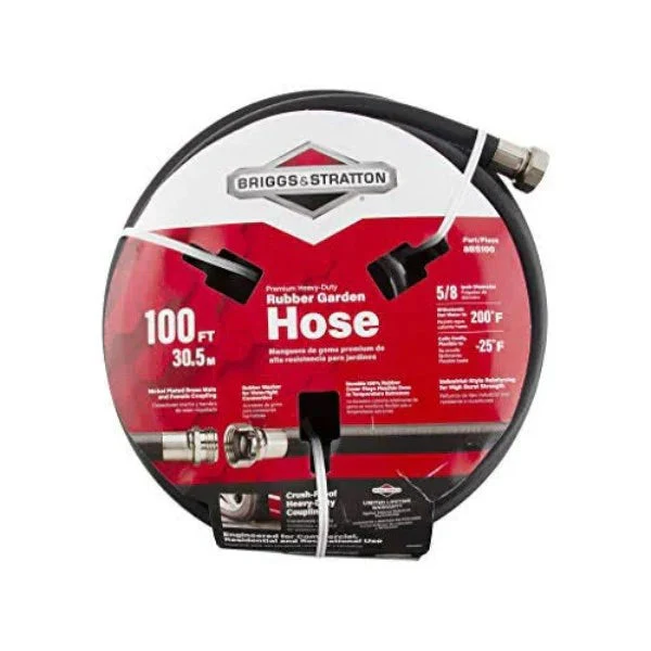 Briggs & Stratton Briggs and Stratton 8bs100 100-Foot Premium Heavy-Duty Rubber Garden Hose, Black, 100 Feet