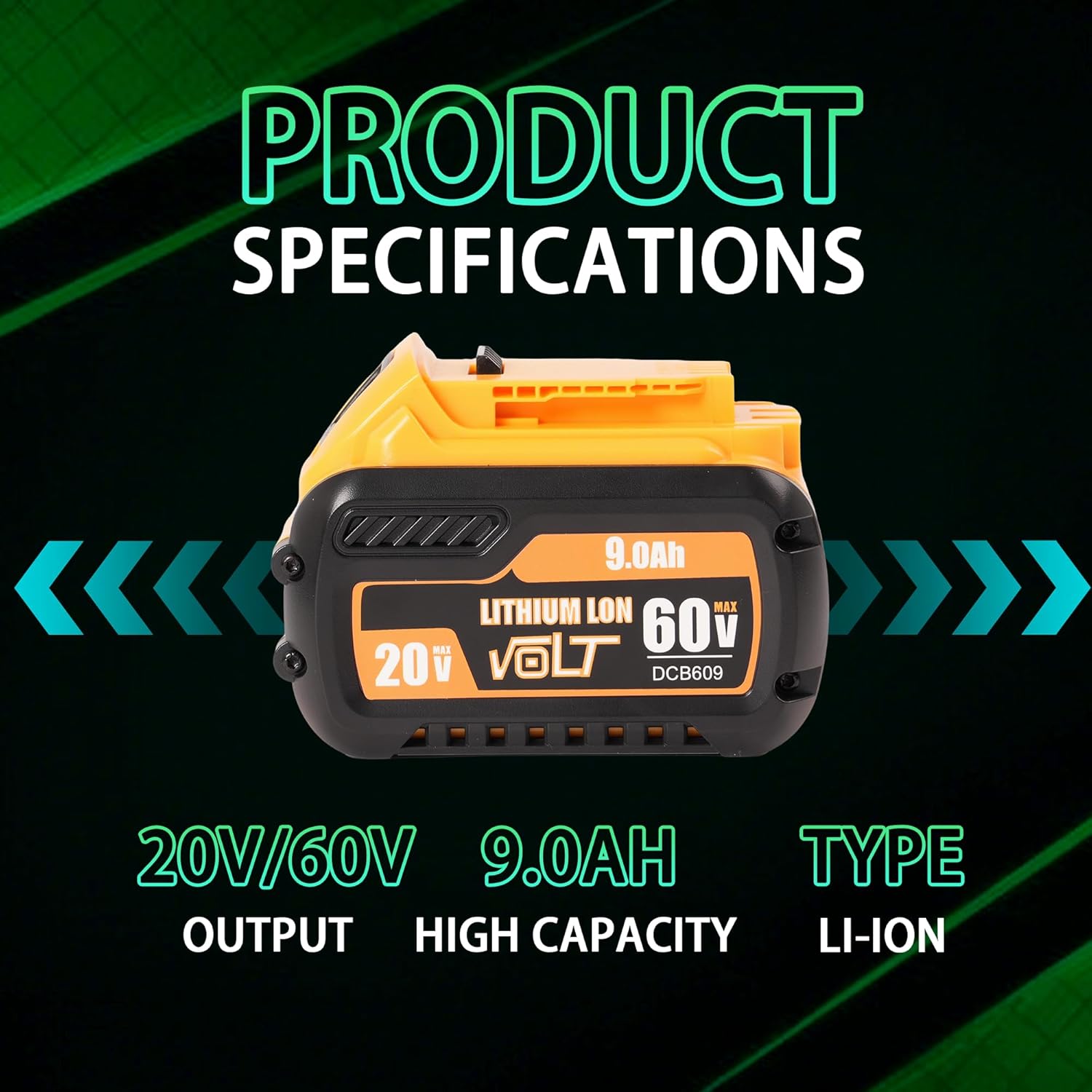 9Ah DCB609 Battery Replacement for Dewalt Flexvolt 20V/60V Max Lithium Ion Batteries