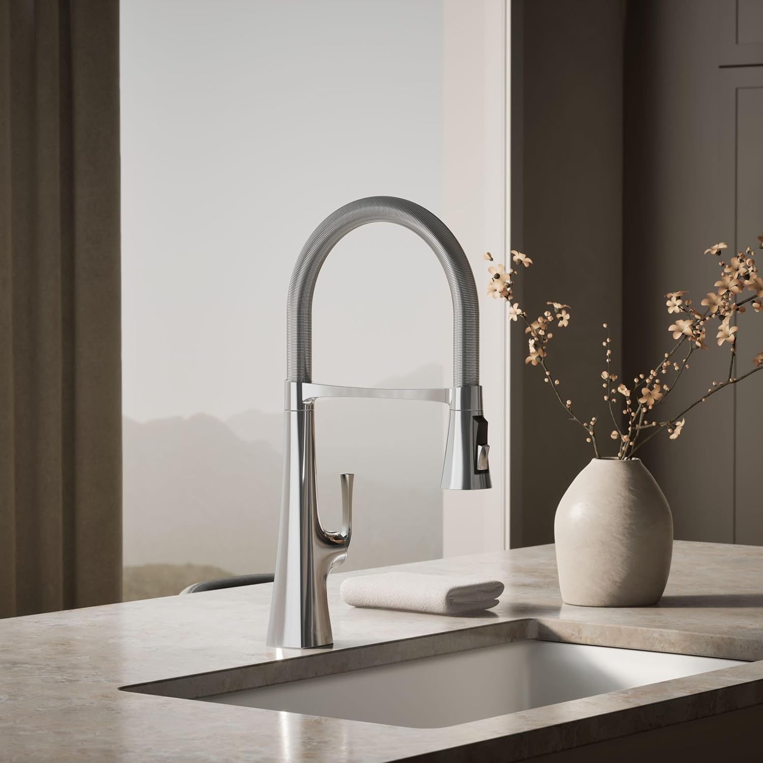 Kohler 22061-CP Graze Semi-pro, 3 Function Commercial Kitchen Faucet with Pull Down Sprayer, Standard, Polished Chrome