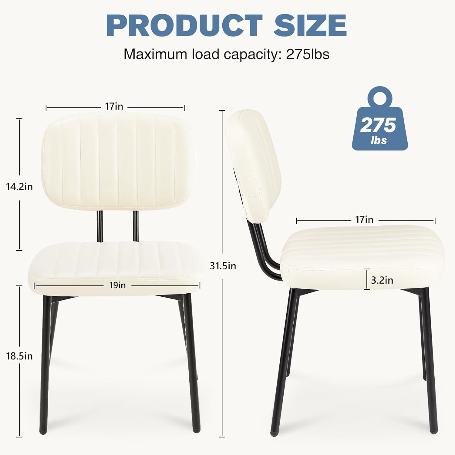 OLIXIS Dining Chairs Set of 4, Modern Upholstered Mid Century Kitchen Chairs with Faux Leather Cushion Seat, Backrest & Metal Legs for Living Room, Bedroom, Home Office, Beige White