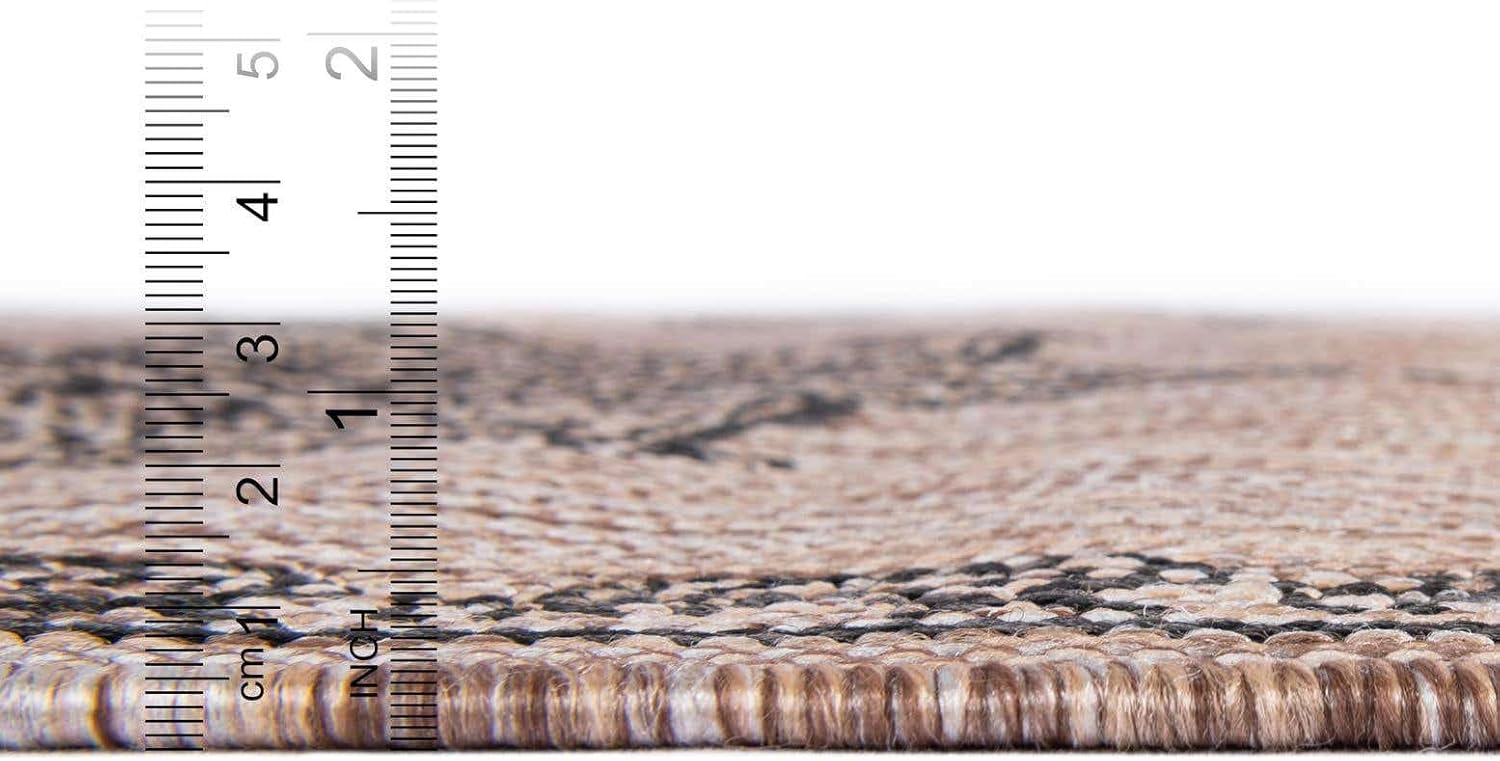 Unique Loom Outdoor Traditional Collection Area Rug - Antique (10' Square Beige/Black)