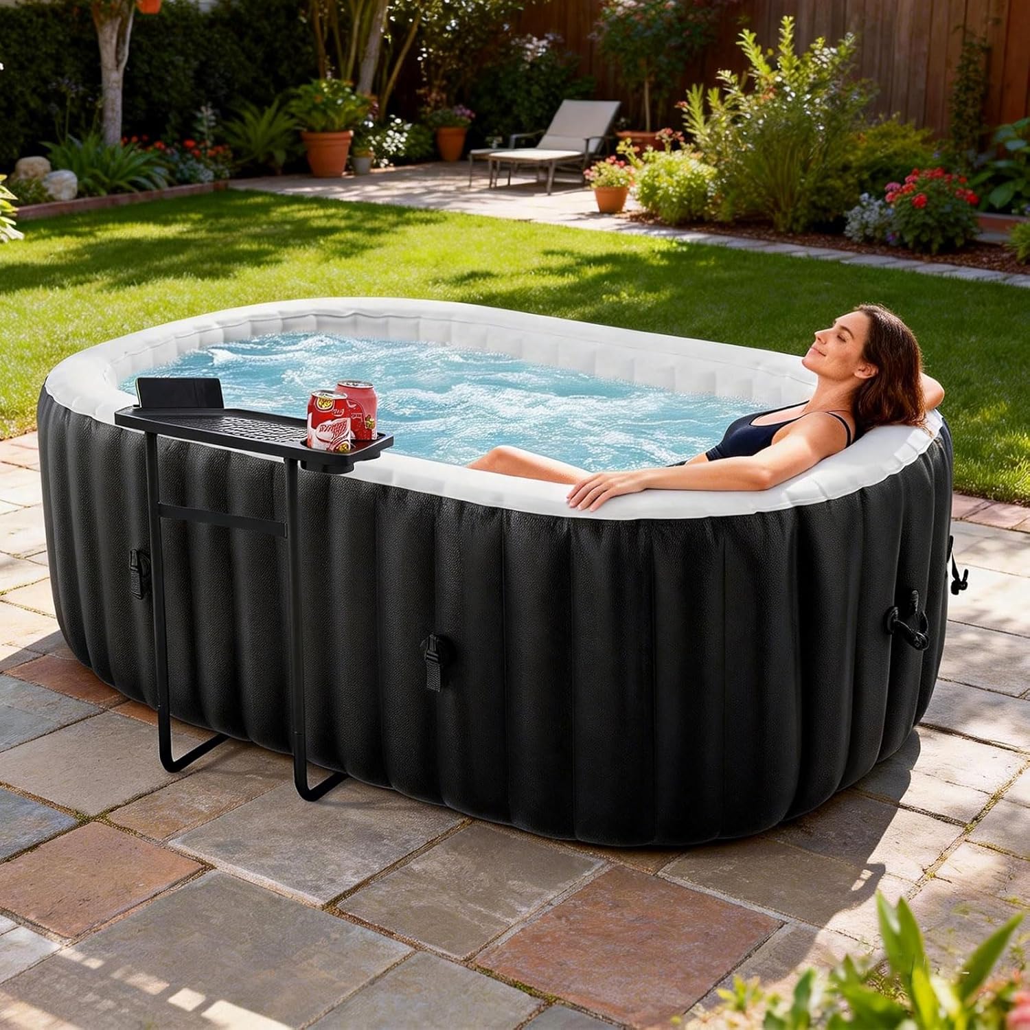 NAIZEA Inflatable Hot Tub - Outdoor Hot Tubs 2 Person, Portable Blow Up Spa Square Portable Hot Tub, 90 Soothing Bubble Air Jets, Cover, 2 Filter, 145 Gallon,75x47x25 in