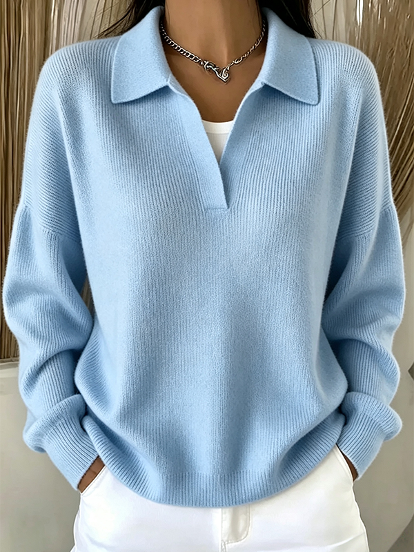 Women's Cozy Ribbed Polo Sweater – Timeless Comfort for Everyday Wear