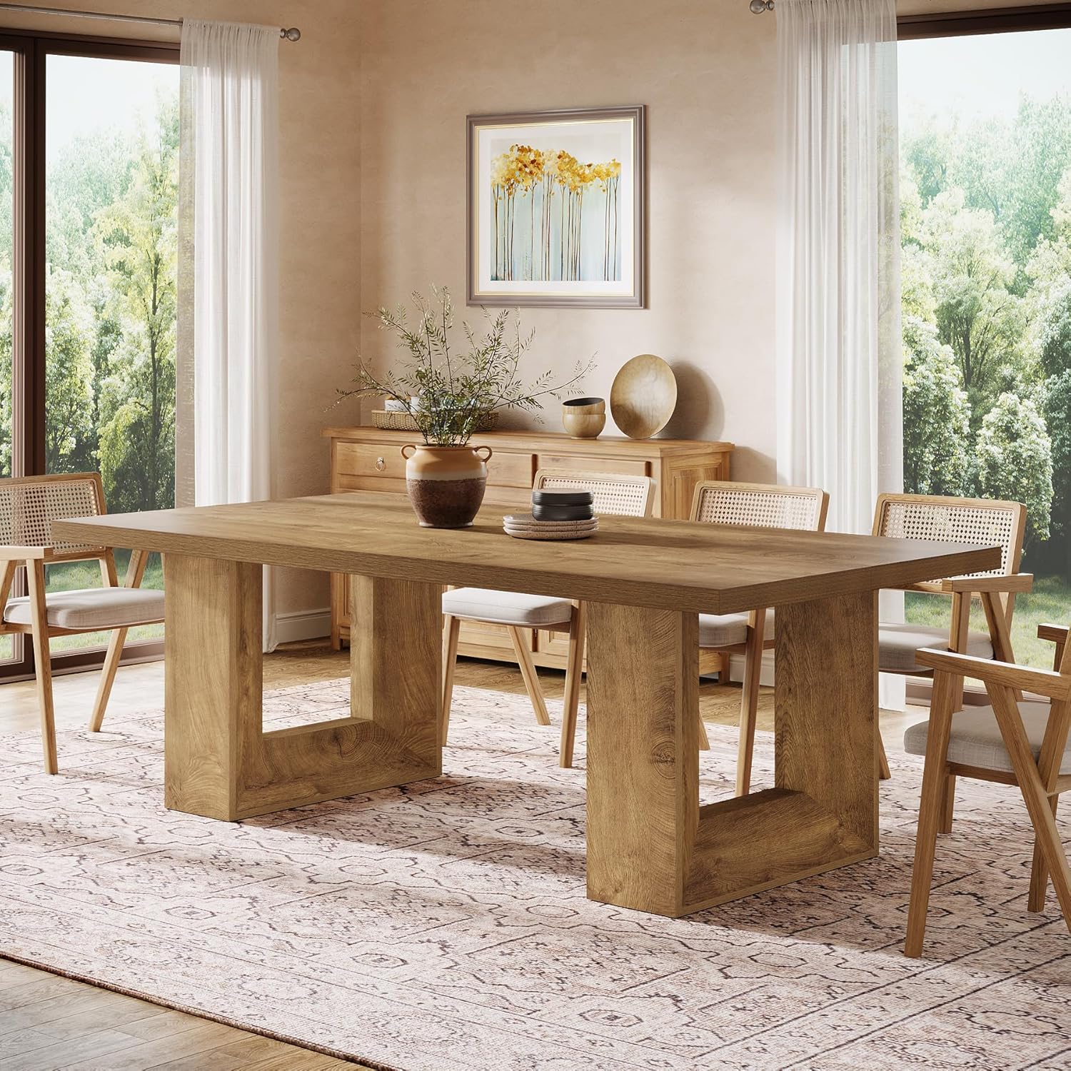 Tribesigns Farmhouse Dining Table, 63-Inch Rectangular Kitchen Table with Strong Geometric Frame for Kitchen & Dining & Living Room, Brown