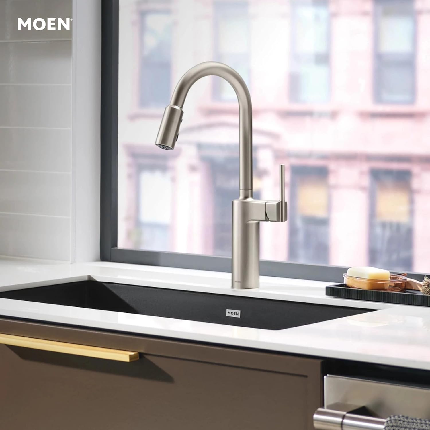 Moen Inara Spot Resist Stainless MotionSense Wave One-Handle Touchless Kitchen Faucet with Pulldown Sprayer and Power Clean, 87463EWSRS