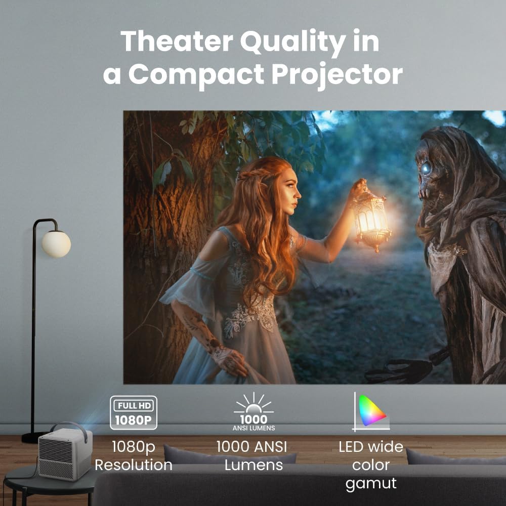 BenQ GP100A | Outdoor 4K supported Portable Projector | 1080p Resolution | 1000 ANSI Lumens | Chromecast, AirPlay & Android TV | Autofocus & Auto 2D Keystone | 20W Speaker (Renewed)