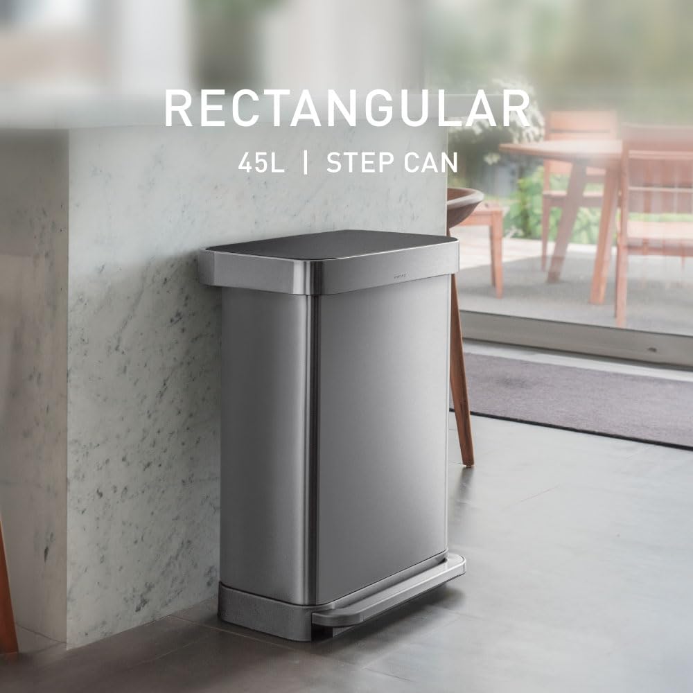 SIMPLEHUMAN 45L Hands-Free Kitchen Trash Can, Soft-Close Lid