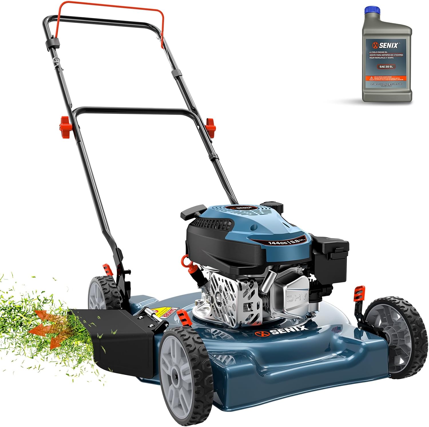 SENIX 144 cc Gas Lawn Mower, 20 inch 4-Cycle Push Mower, Side Discharge, 5 Position Cutting Height Adjustment, Low Noise & Fuel-Efficient for Lawn, Yard and Garden (LSPG-L5)