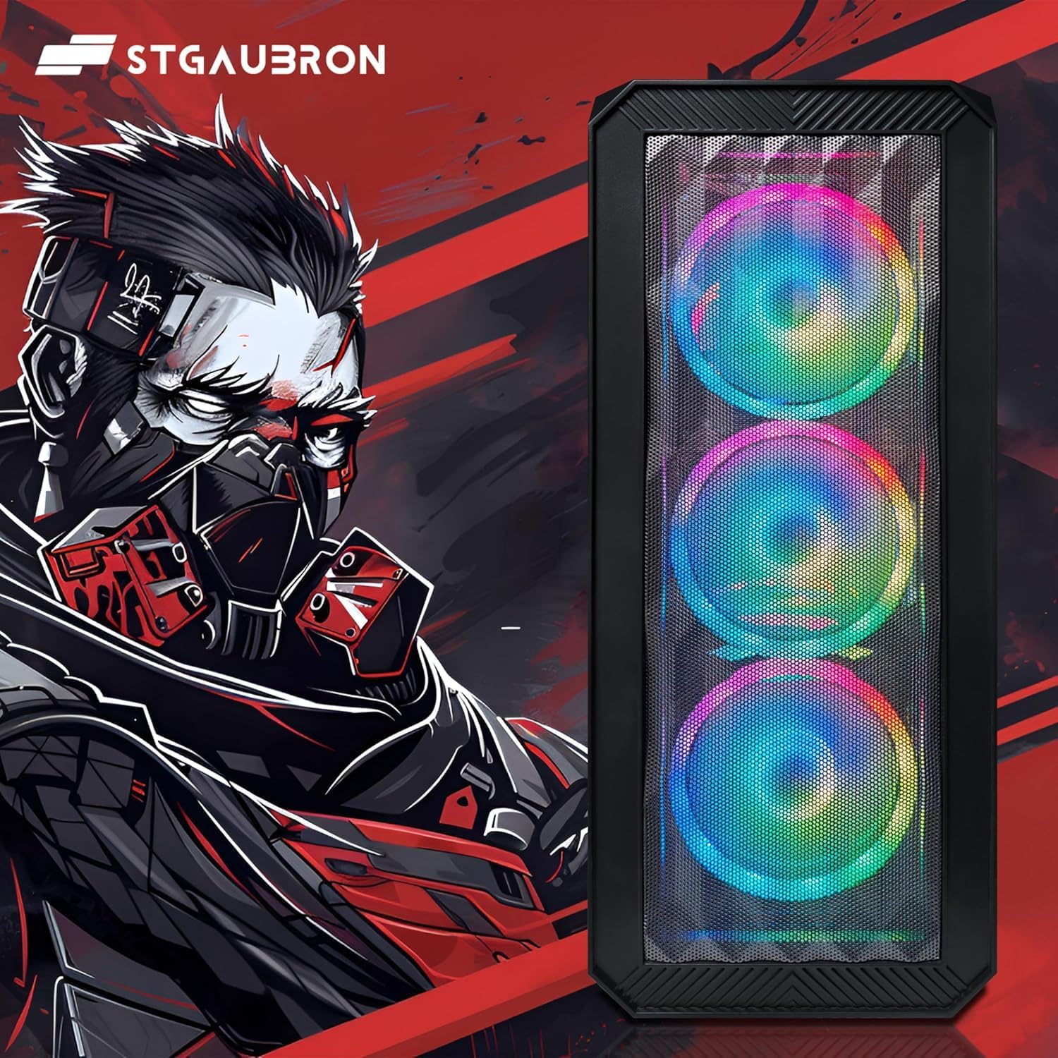 STGAubron Gaming PC Computer Desktop, AMD Ryzen 3 3200G 3.6G, Radeon RX 590 8G, 16G DDR4, 512G SSD, WiFi 6, BT 5.0, RGB Fan x4, Windows 11 Home