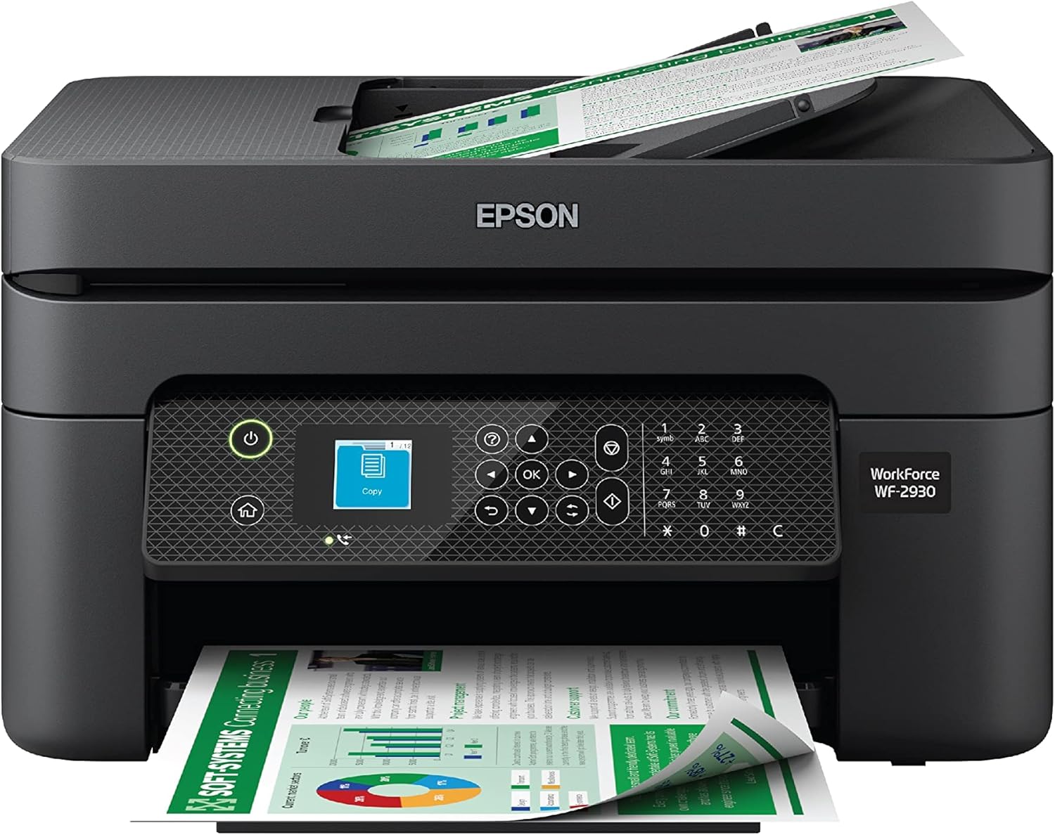Epson Workforce WF-2930 Wireless All-in-One Printer with Scan, Copy, Fax, Auto Document Feeder, Automatic 2-Sided Printing and 1.4