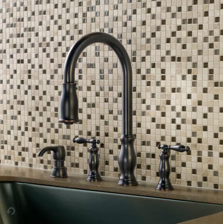 Pfister Hanover Kitchen Sink Faucet with Pull Down Sprayer and Soap Dispenser, 2-Handle High Arc Design, 4-Hole Installation, Tuscan Bronze Finish for Kitchen Sink F5314HNY