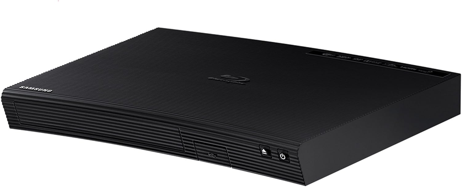 SAMSUNG Blu-ray DVD Disc Player With Built-in Wi-Fi 1080p & Full HD Upconversion, Plays Blu-ray Discs, DVDs & CDs, Plus CubeCable 6Ft High Speed HDMI Cable, Black Finish (Renewed)