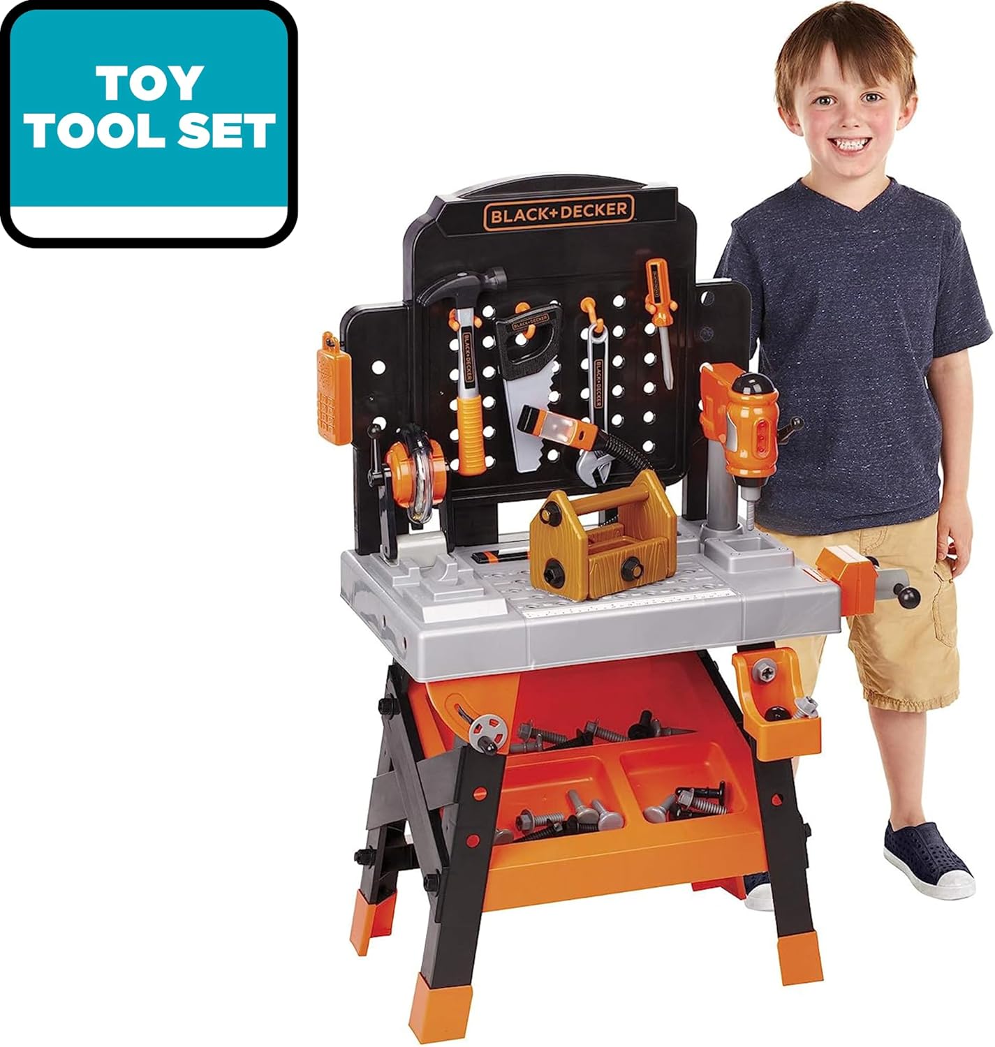 JAKKS Pacific Black+Decker Kids Workbench - Power Tools Workshop - Build Your Own Toy Tool Box – 75 Realistic Toy Tools and Accessories Amazon Exclusive