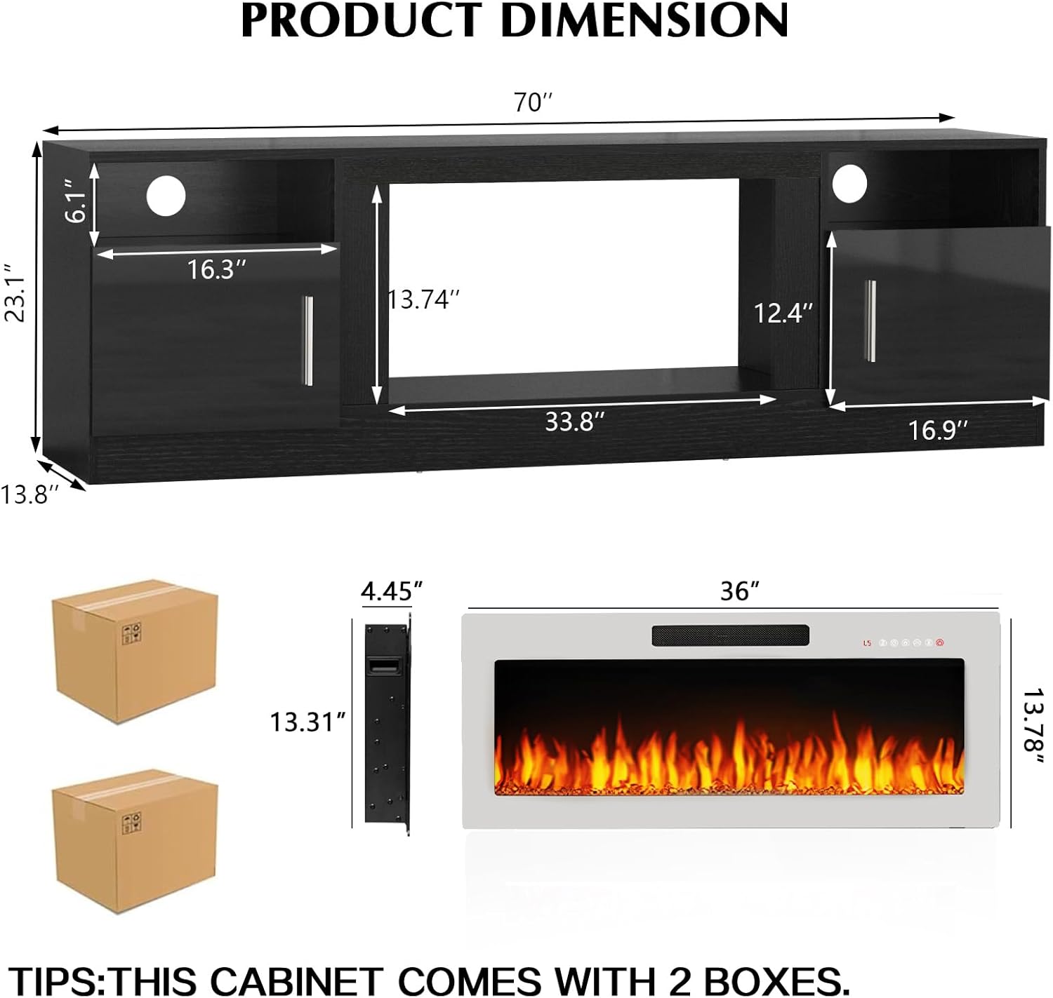 Lemberi Fireplace tv Stand with 36 inch White Fireplace Up to 80