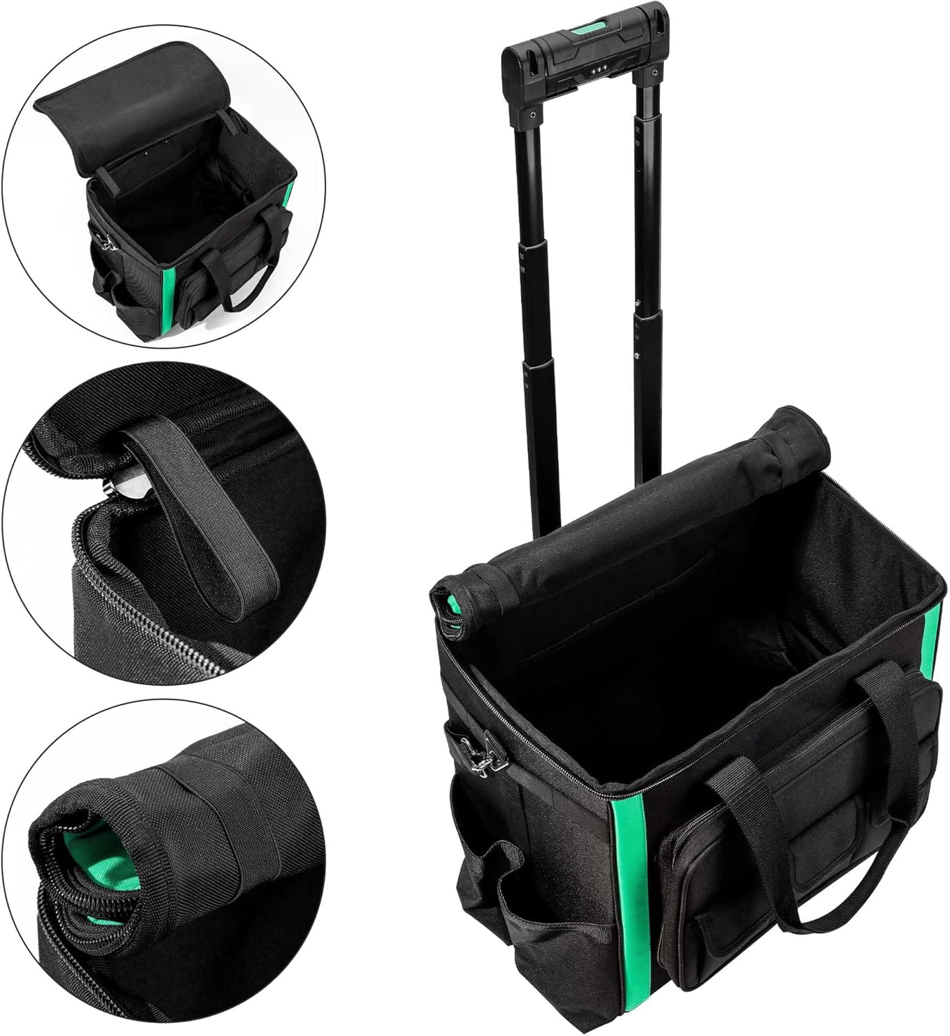 Amazon Basics Tool Storage Rolling Bag with LED Light, 20 Pockets, Adjustable Shoulder Strap, Black