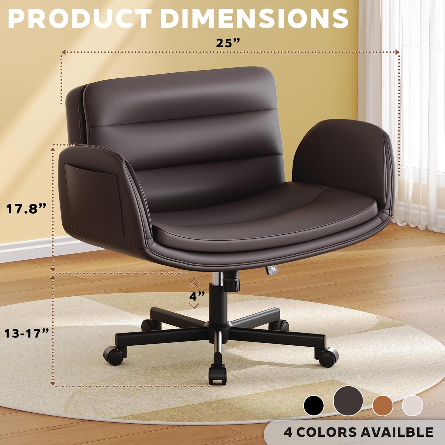 Criss Cross Chair with Flip-Up Arms & Swivel Wheels, Vanity Chair with Adjustable Height & Side Pockets, Comfortable Wide Seat Reclining Computer Office Desk Chairs for Home Office, Make Up, Bed Room