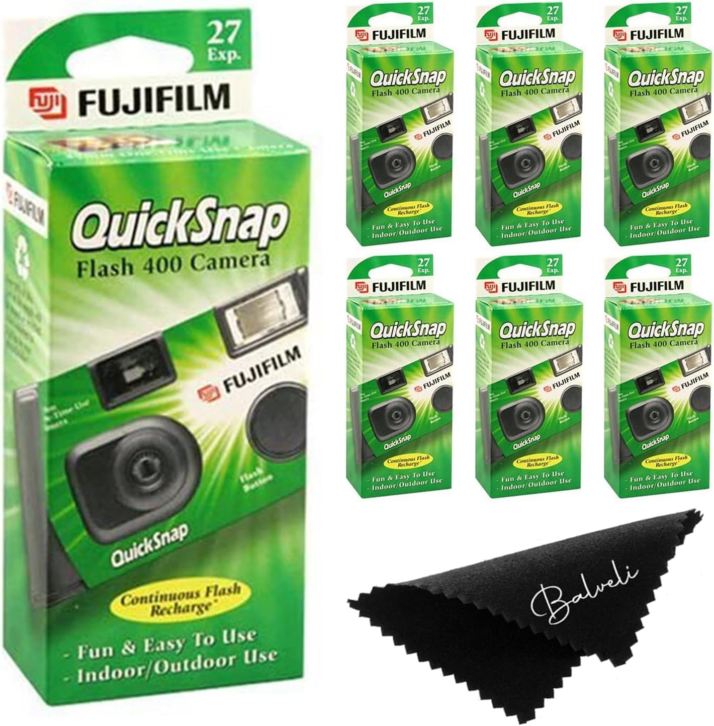 Fujifilm Quicksnap Flash Disposable Camera 400 Iso, 6 Pack, 35mm Camera, 27 Exp, Balveli Coth, Fuji Film Disposable Bulk, 6 Pack of Fuji Disposable Cameras.