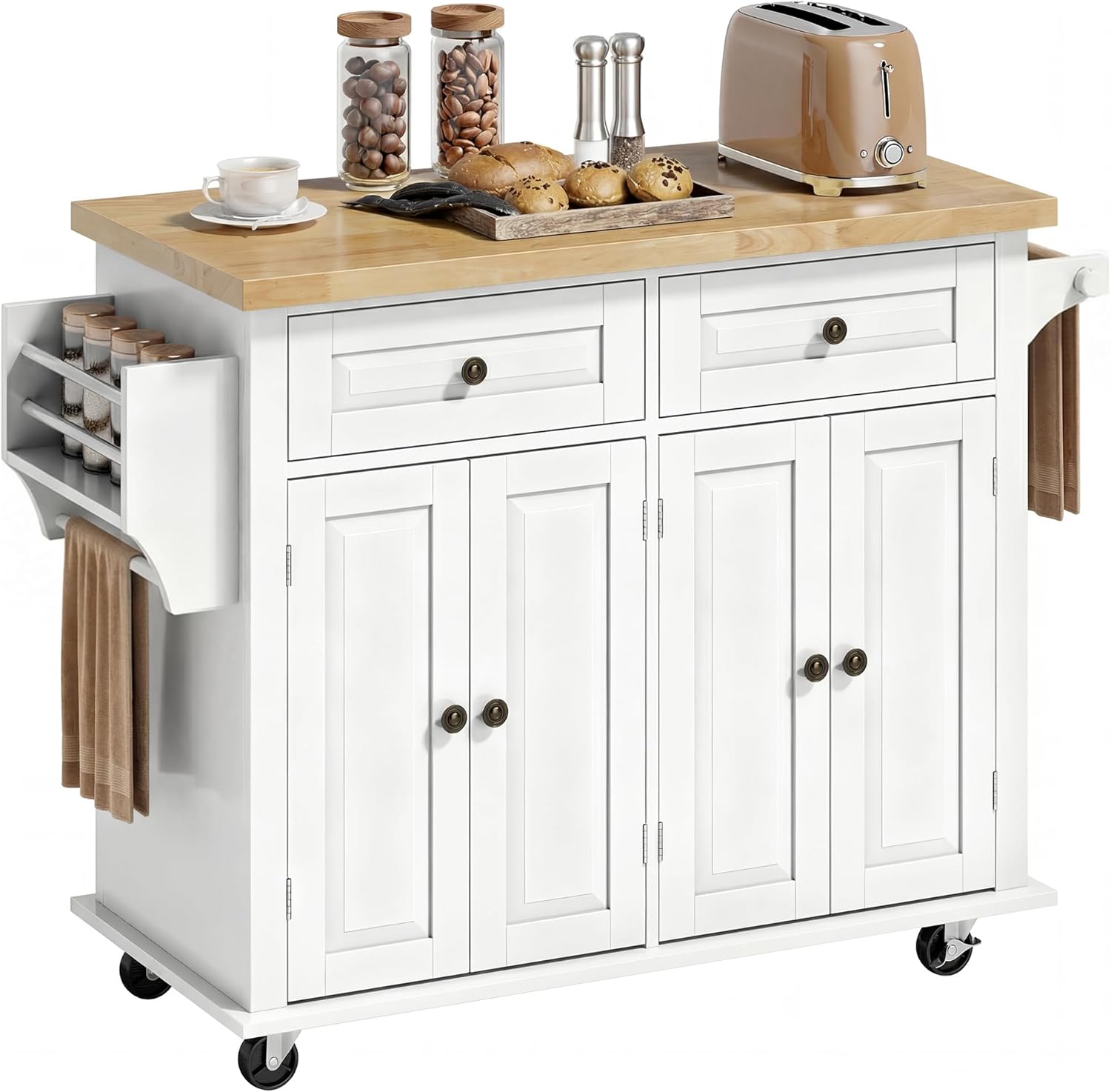 HOMCOM Kitchen Island Cart with Solid Wood Top, 44