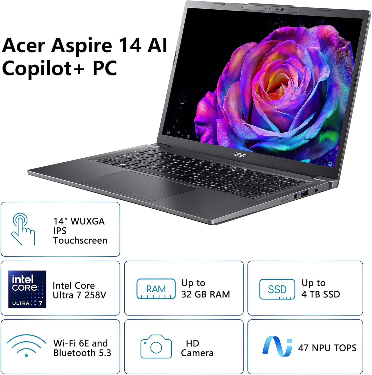 acer 2026 Aspire AI Laptop for Business & Creators| Intel Core Ultra 7 258V, 32GB, 1TB, 14