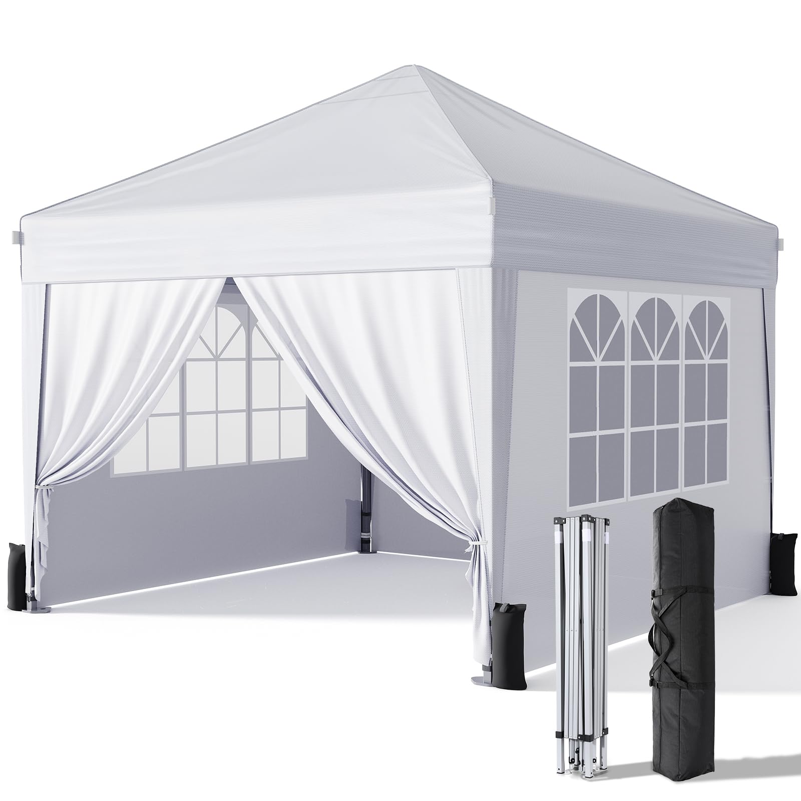 DRIFTALIA 10x10 Pop Up Canopy Tent with Sidewalls - White