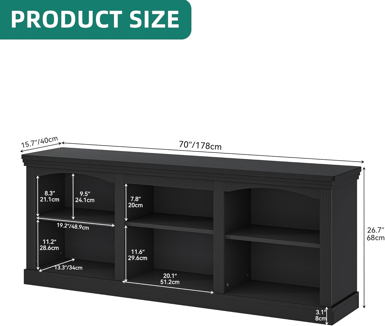 YITAHOME Farmhouse TV Stand with Cord Management for 75/80 Inch TV, Entertainment Center with Adjustable Shelf & Open Storage, 70
