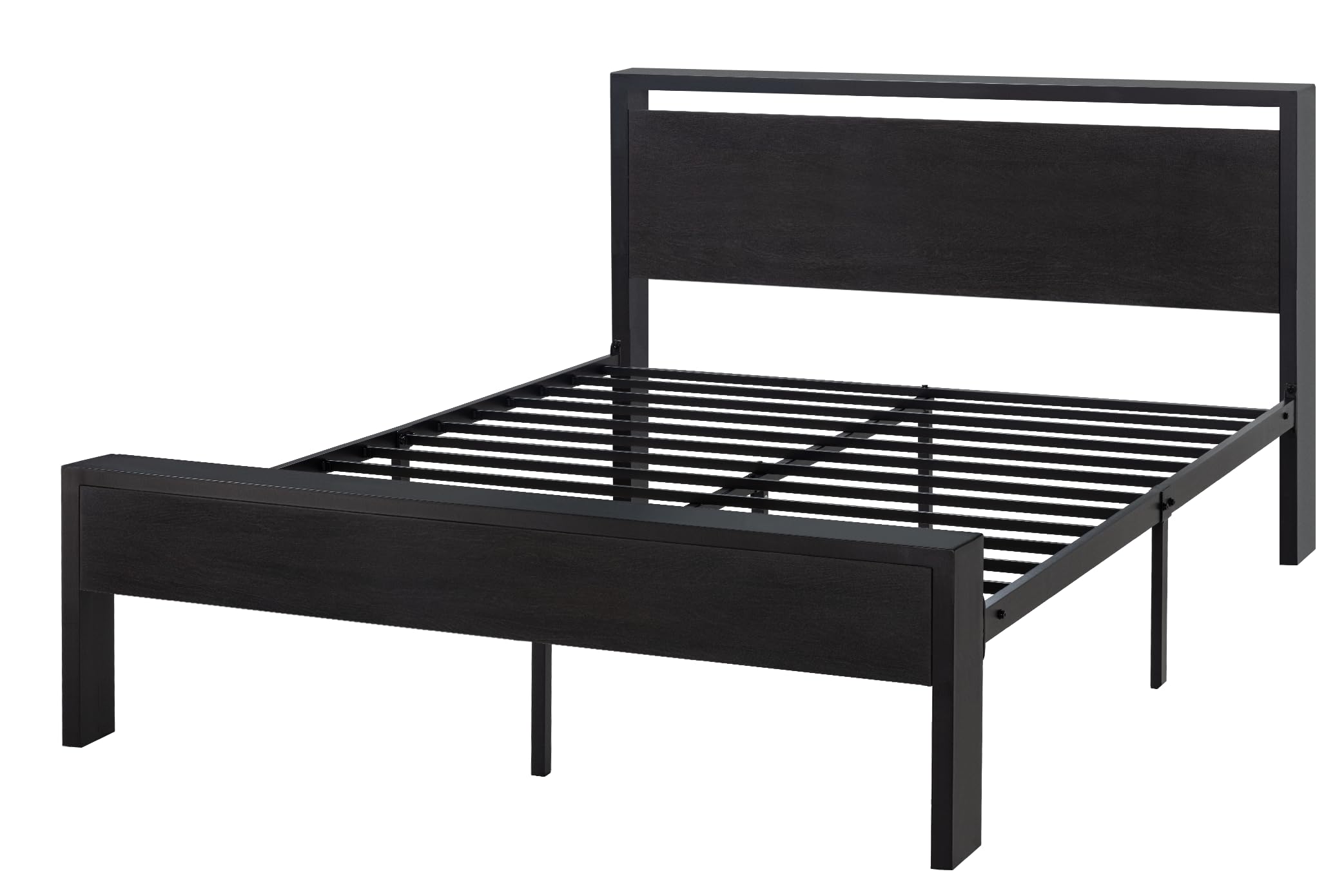 SHA CERLIN 14 Inch Queen Metal Bed Frame with Wooden Headboard