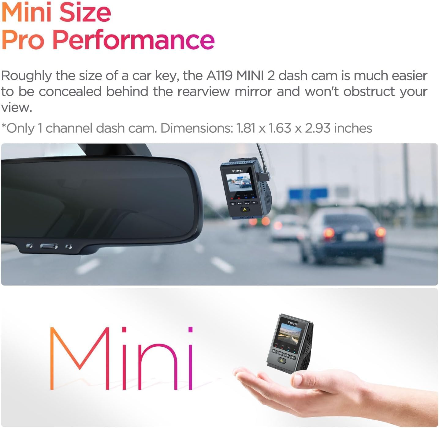 VIOFO Dash Cam A119 Mini 2 - 2K 60fps, GPS, Night Vision