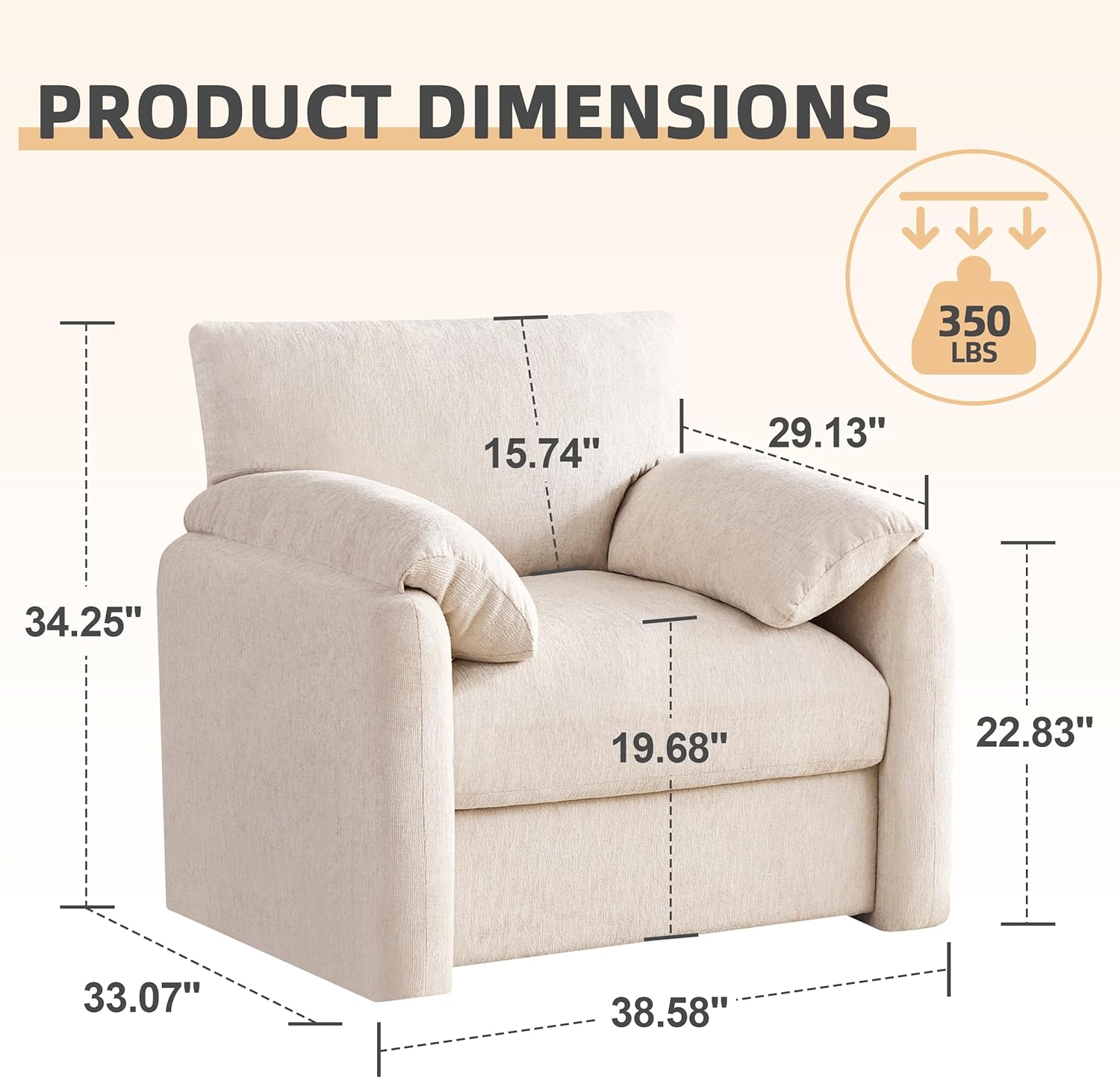 Howjoe Chenille Oversized Armchair, 38.6