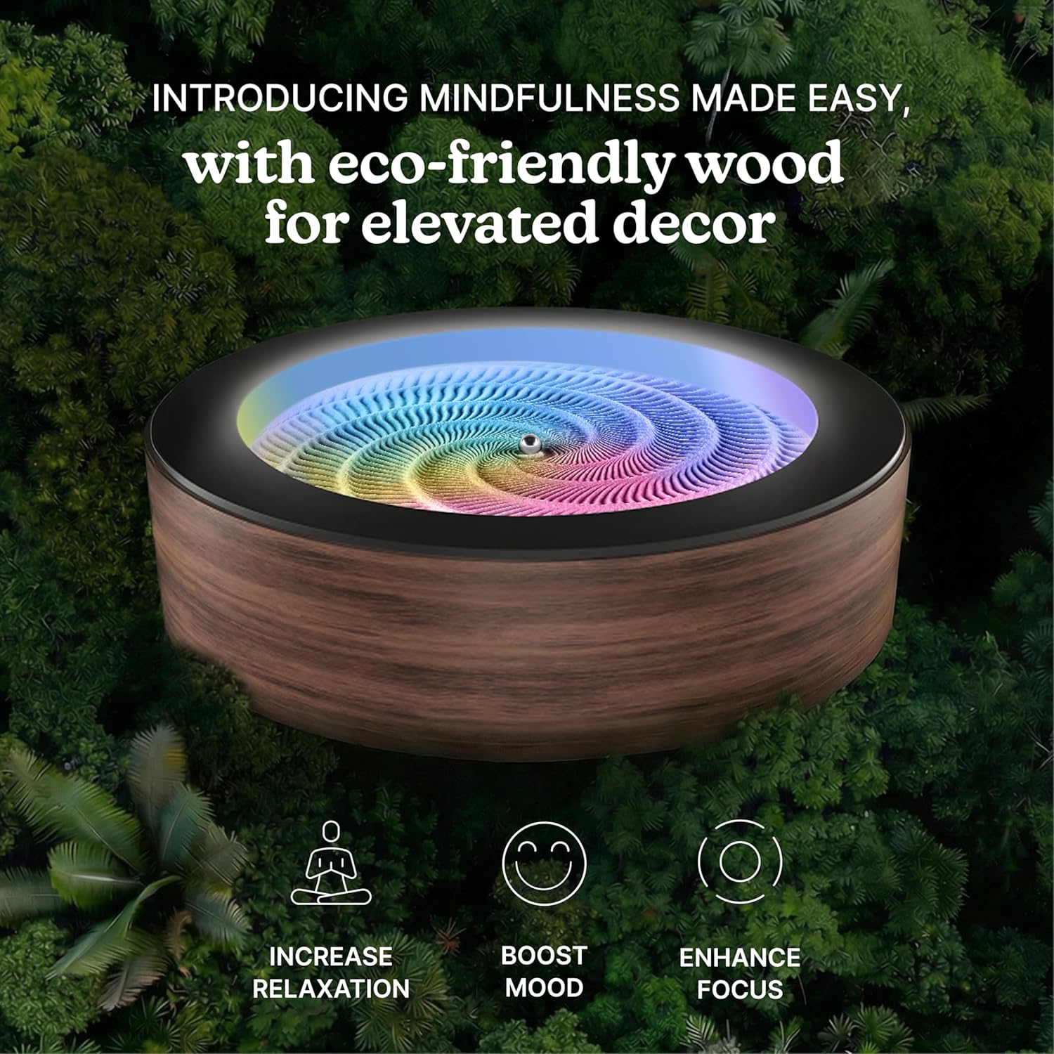 Homedics Drift 10” Wood Sand Table – App Controlled Moving Sand Art for Desk, Automated Sandscape Display with LED Lights, Quiet Metal Sphere, Modern Zen Relaxation Home Office Decor (Black Walnut)