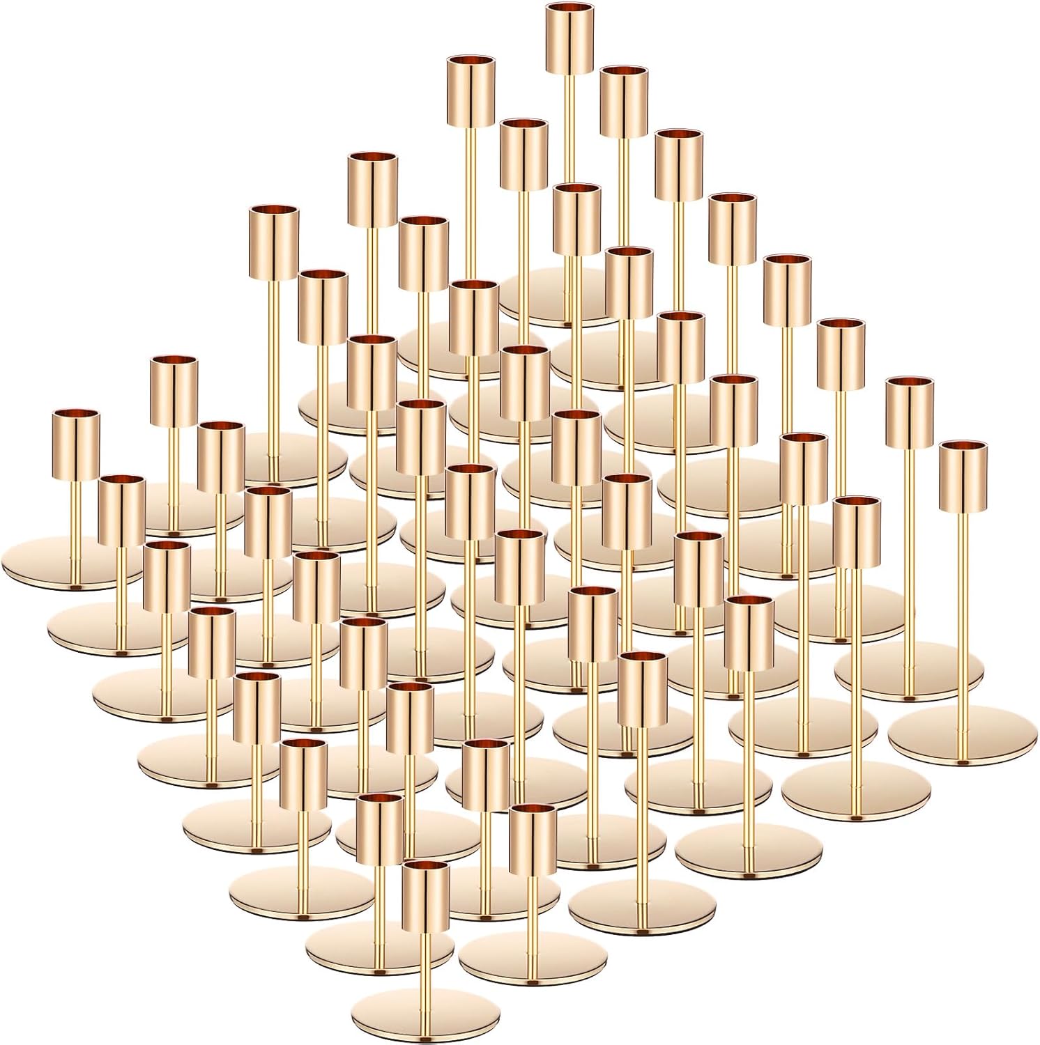 Sieral Candle Holders Bulk Taper Candlesticks Holders Set Modern Decorative Metal Candelabras for Wedding Anniversary Home Dinning Table Centerpiece Xmas Party Decor(Gold,48 Pcs)