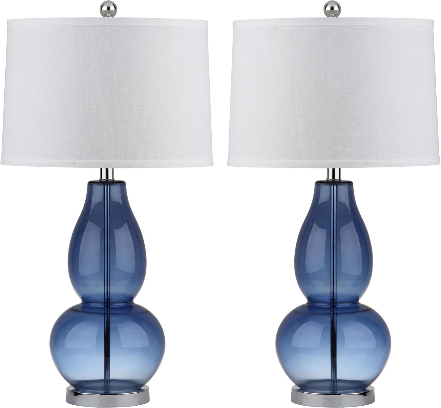 SAFAVIEH Lighting Collection Mercurio Blue Glass Double Gourd 29-inch Bedroom Living Room Home Office Desk Nightstand Table Lamp Set of 2 (LED Bulbs Included)