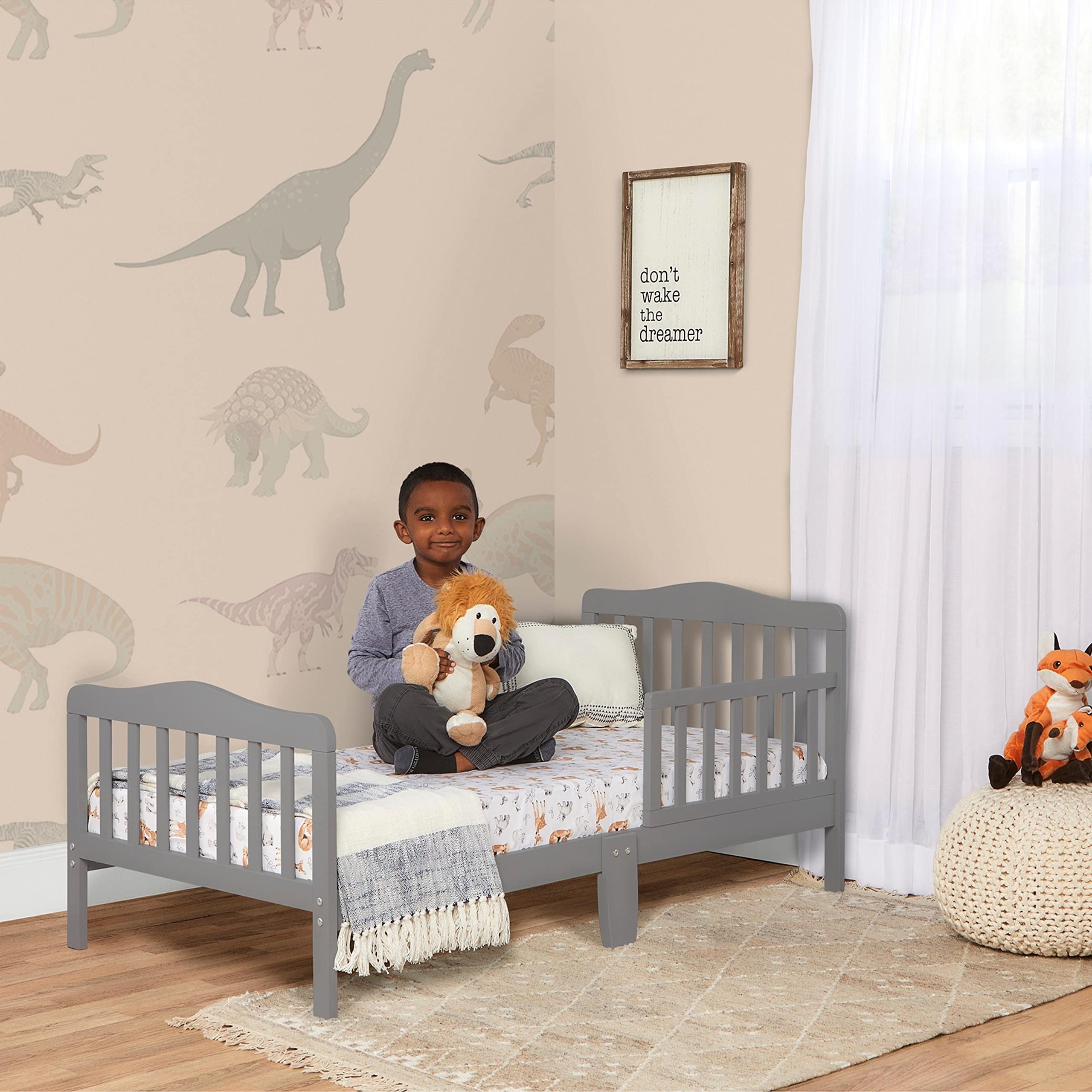 DREAM ON ME Classic Design Toddler Bed in Steel Grey - Safe & Stylish