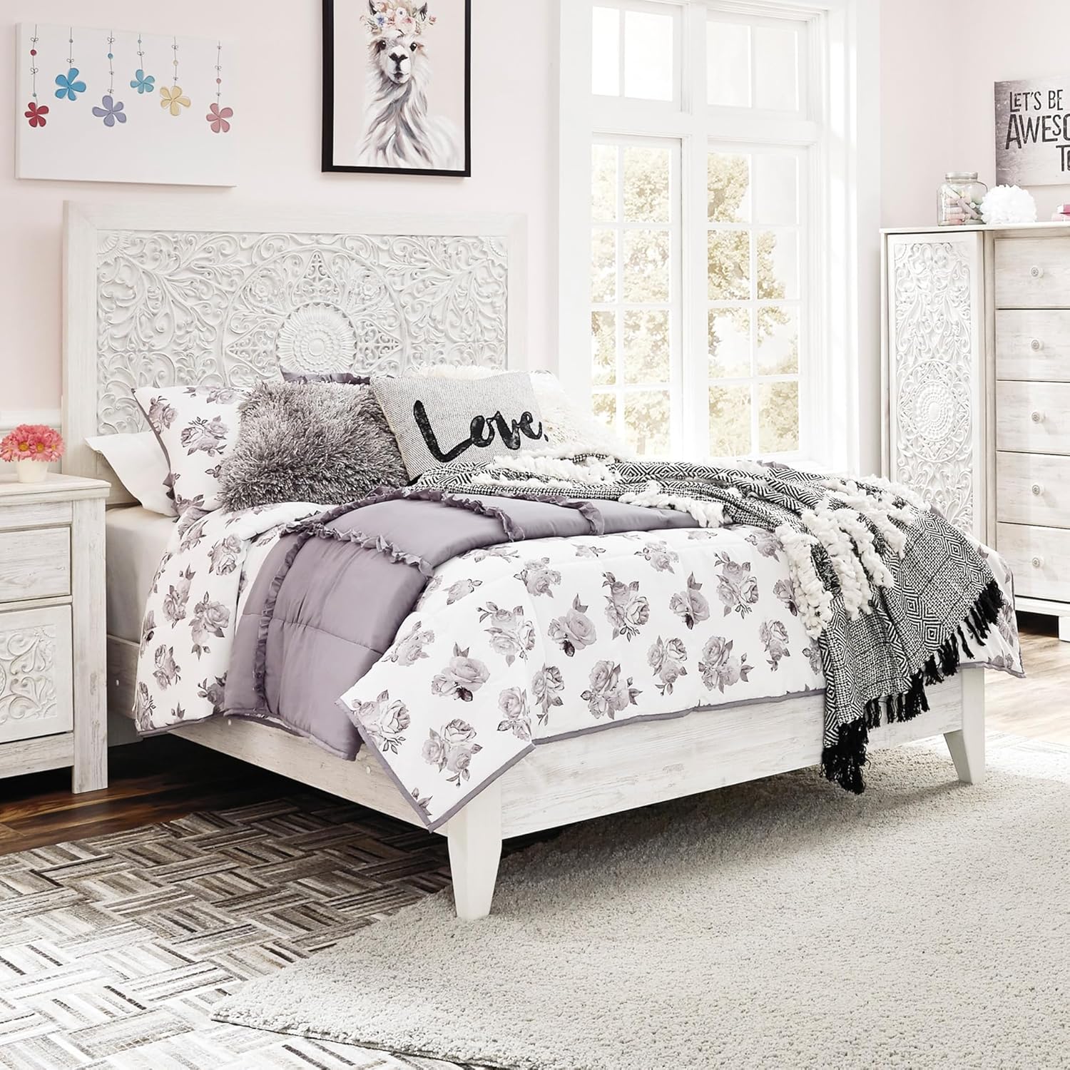 Signature Design by Ashley Paxberry Traditional Adjustable Full Panel Bed, Foundation or Box Spring Needed, White