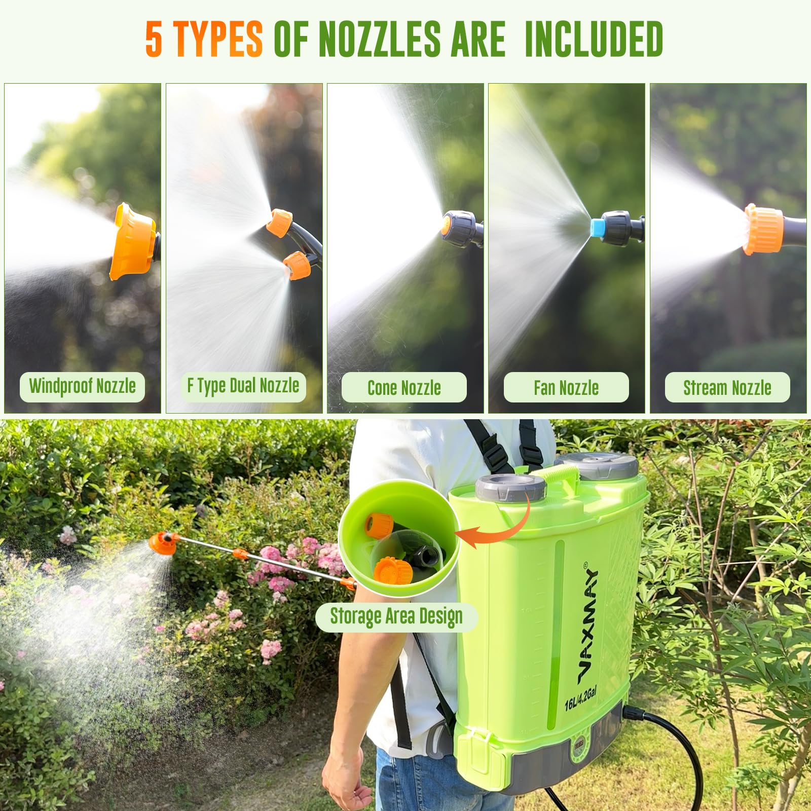 VAXMAY Battery Powered 4 Gallon Backpack Sprayer, 100 PSI
