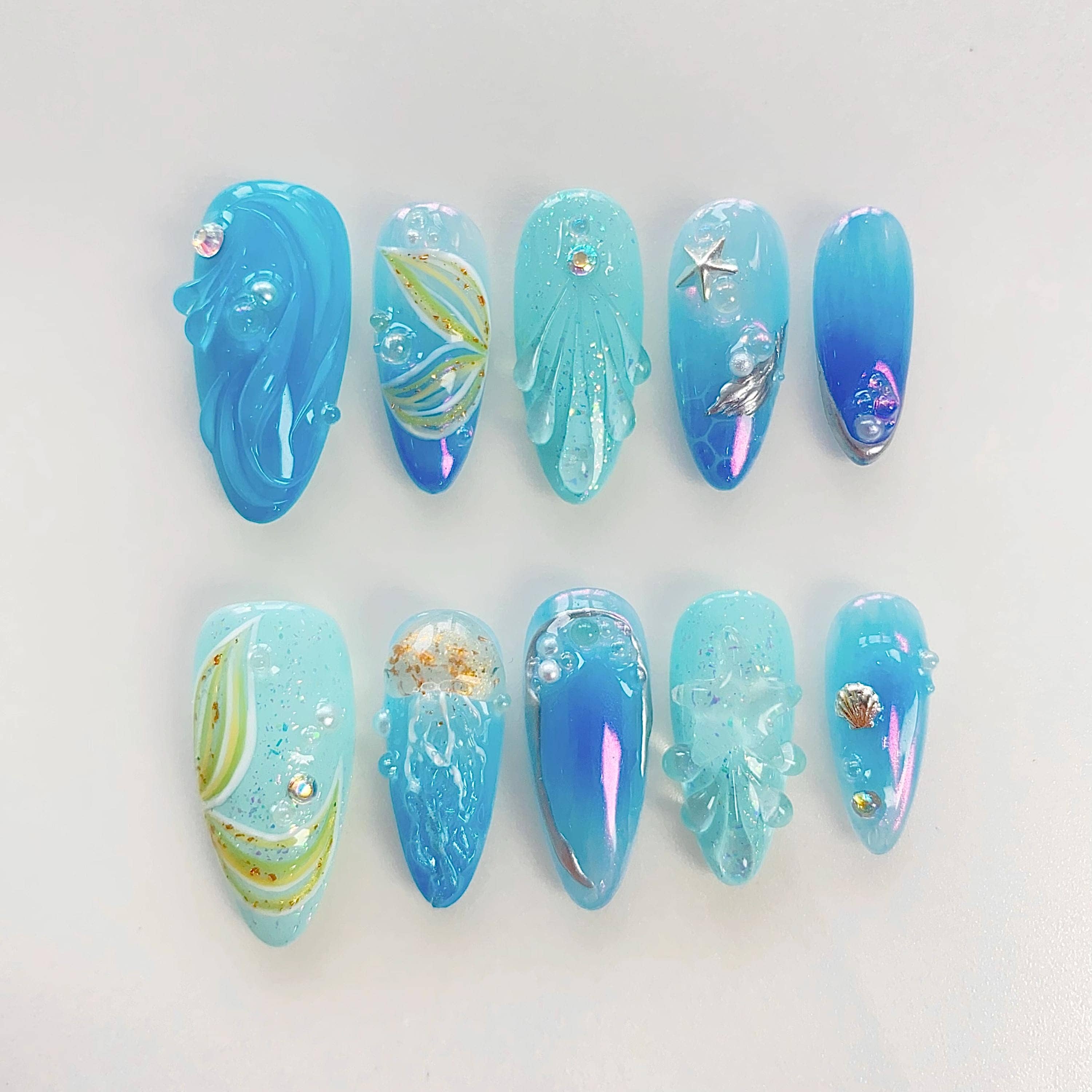 Dreamy Blue Shell Nails Press On NailsDreamy Blue Shell Nails Press On Nails - SAYEGIRLS
