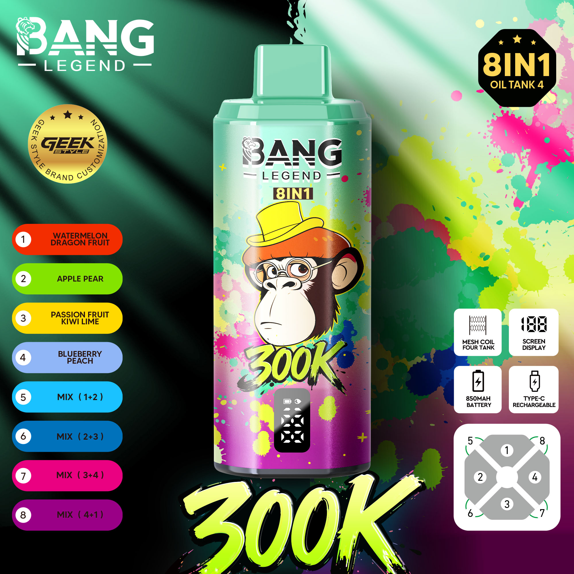 BANG LEGEND 8 IN 1 300K Disposable Vape Puffs 300000 High Puff Disposable