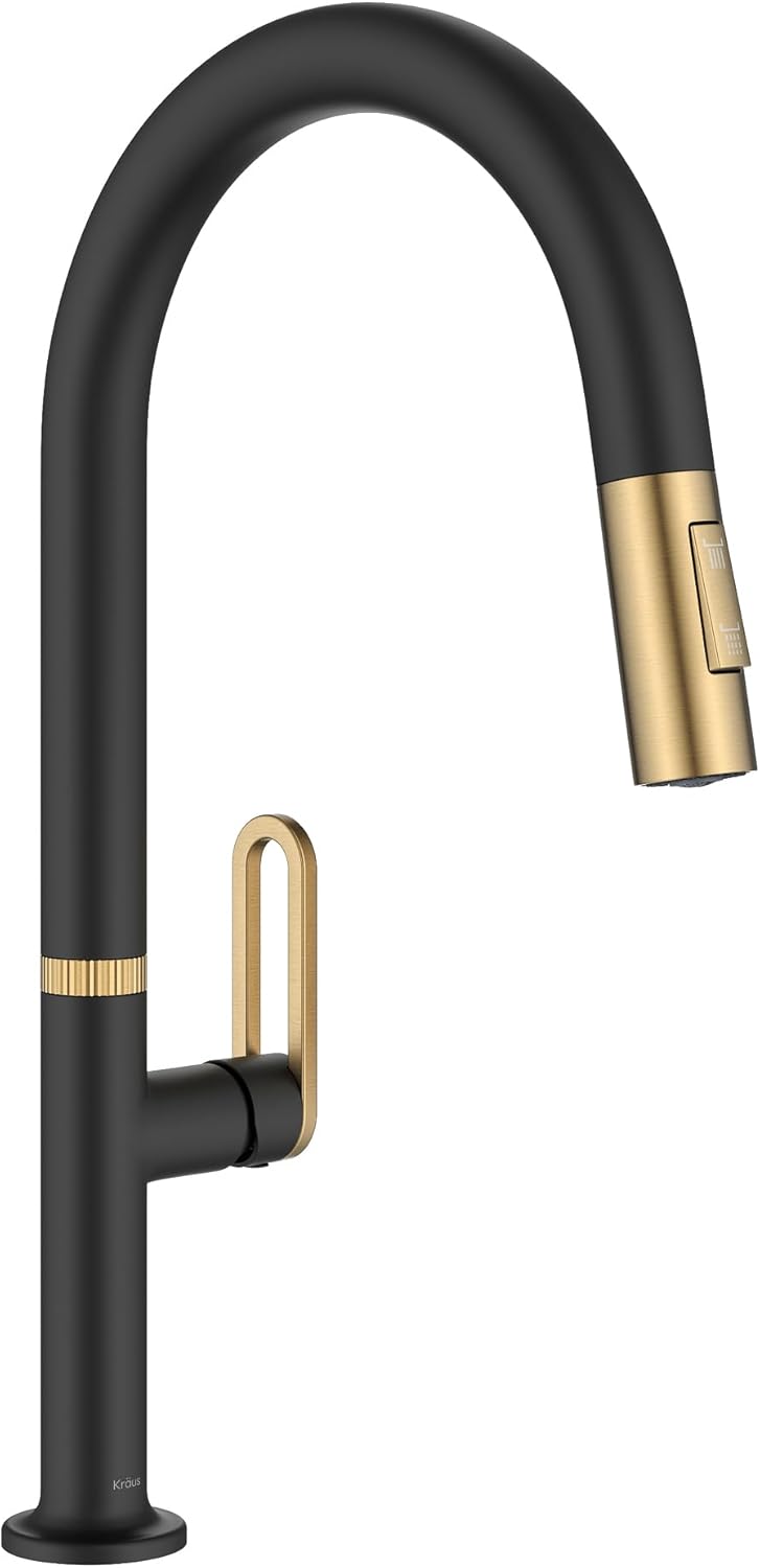 KRAUS Vetra 2-Function Single Handle Pull Down Kitchen Faucet in Spot-Free Brushed Brass/Matte Black, KPF-2850SFBBMB