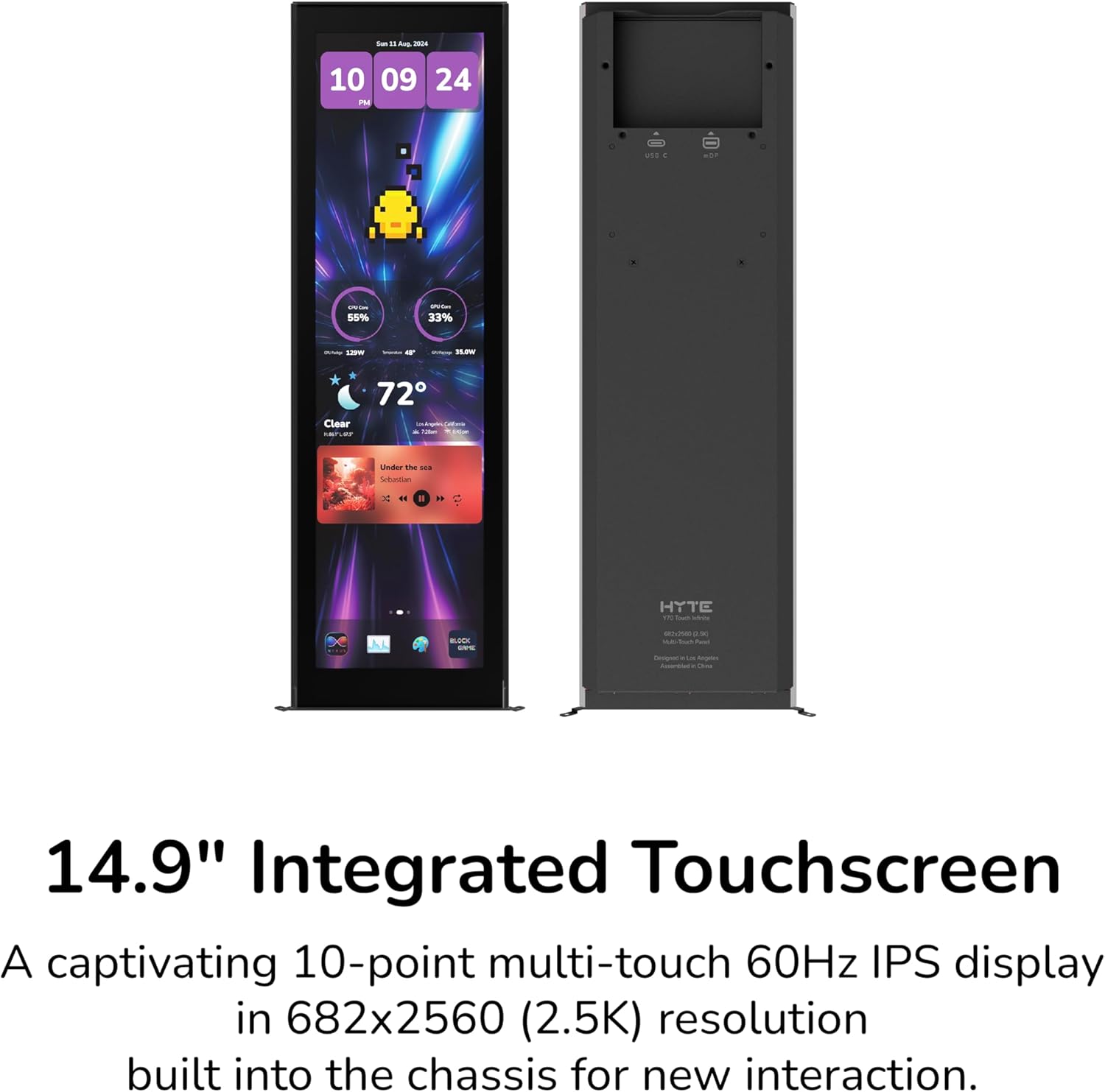 HYTE Y70 Touch Infinite Modern Aesthetic Gaming PC Case - Integrated 2.5K LCD Touchscreen Screen Display - Dual Chamber ATX Desktop Chassis - 10 Fan Capacity - Luxury PCIe 4.0 Riser Cable- Pitch Black
