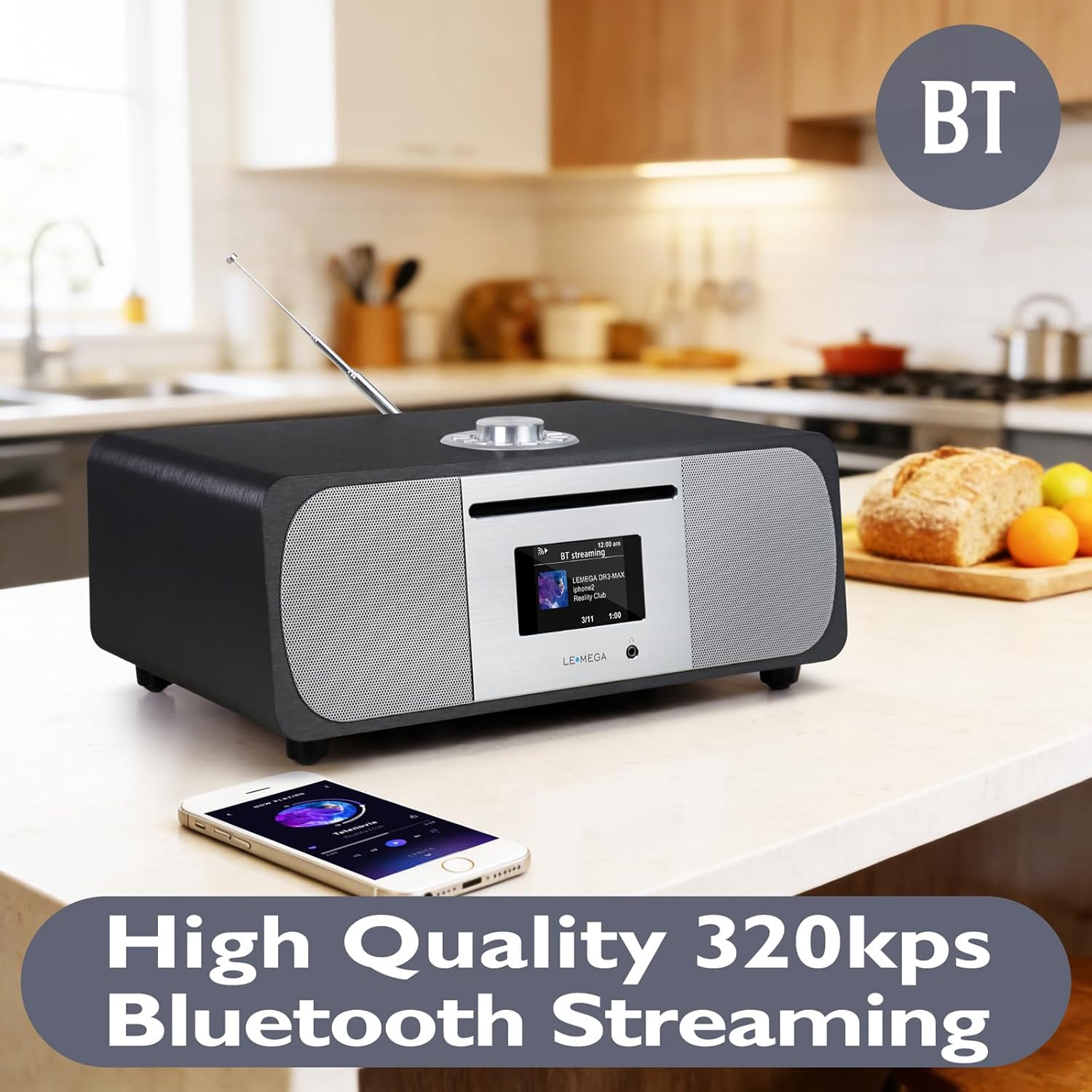 LEMEGA M6P CD Player with FM Radio, Bluetooth Streaming, 150W Stereo HiFi System with Internal Subwoofer, 2.8