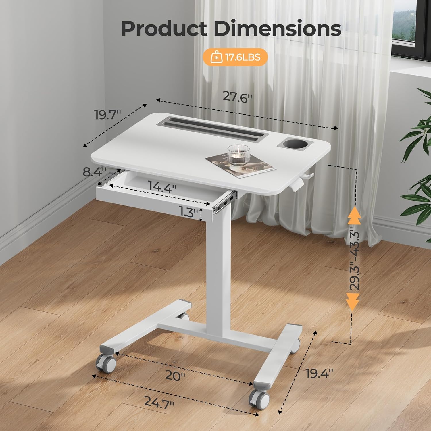 Mobile Standing Desk with Drawer, 28