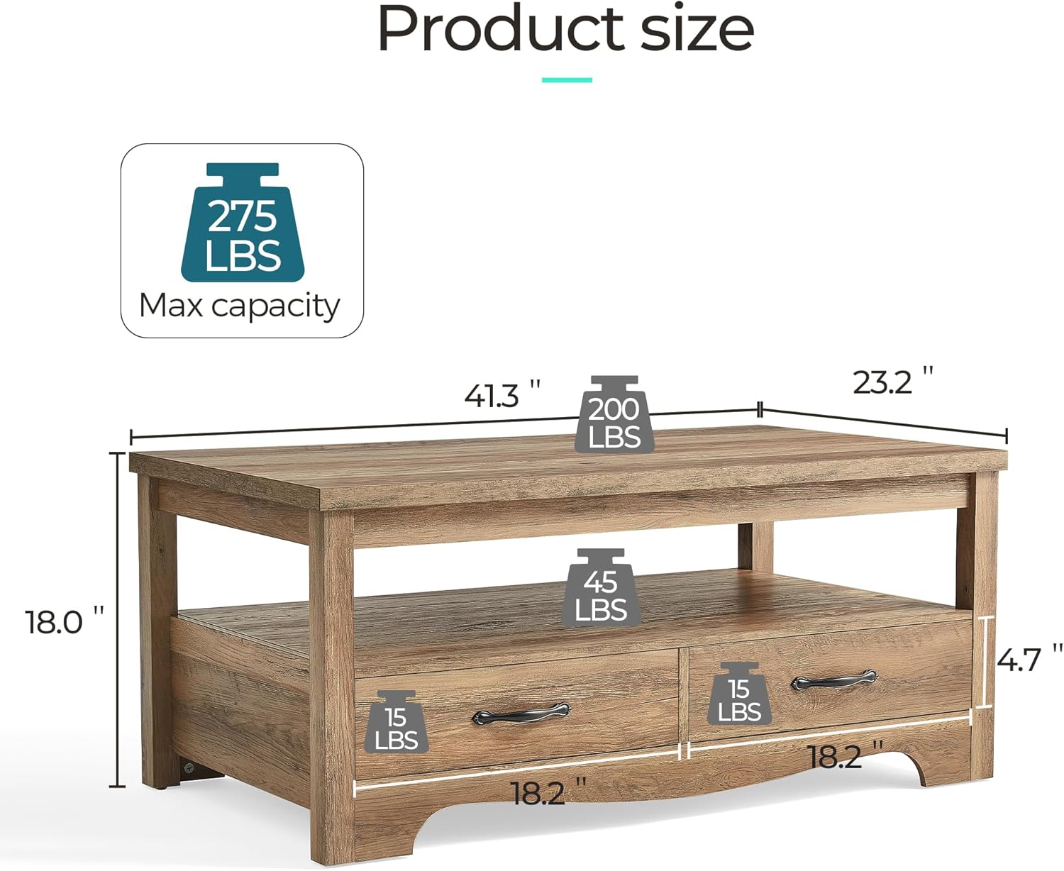 LINSY HOME Farmhouse Coffee Table Sets 3 Pieces, Wood Living Room Table Set Include 41