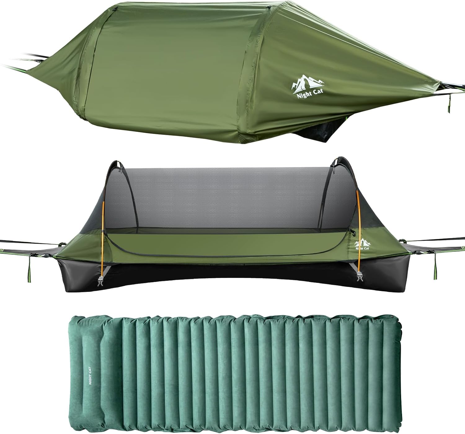 Night Cat Flat Lay Hammock Tent with Mosquito Net Waterproof Rainfly for 1 Person Backpacking Hiking Camping Lightweight 330LBS 87x28x19in