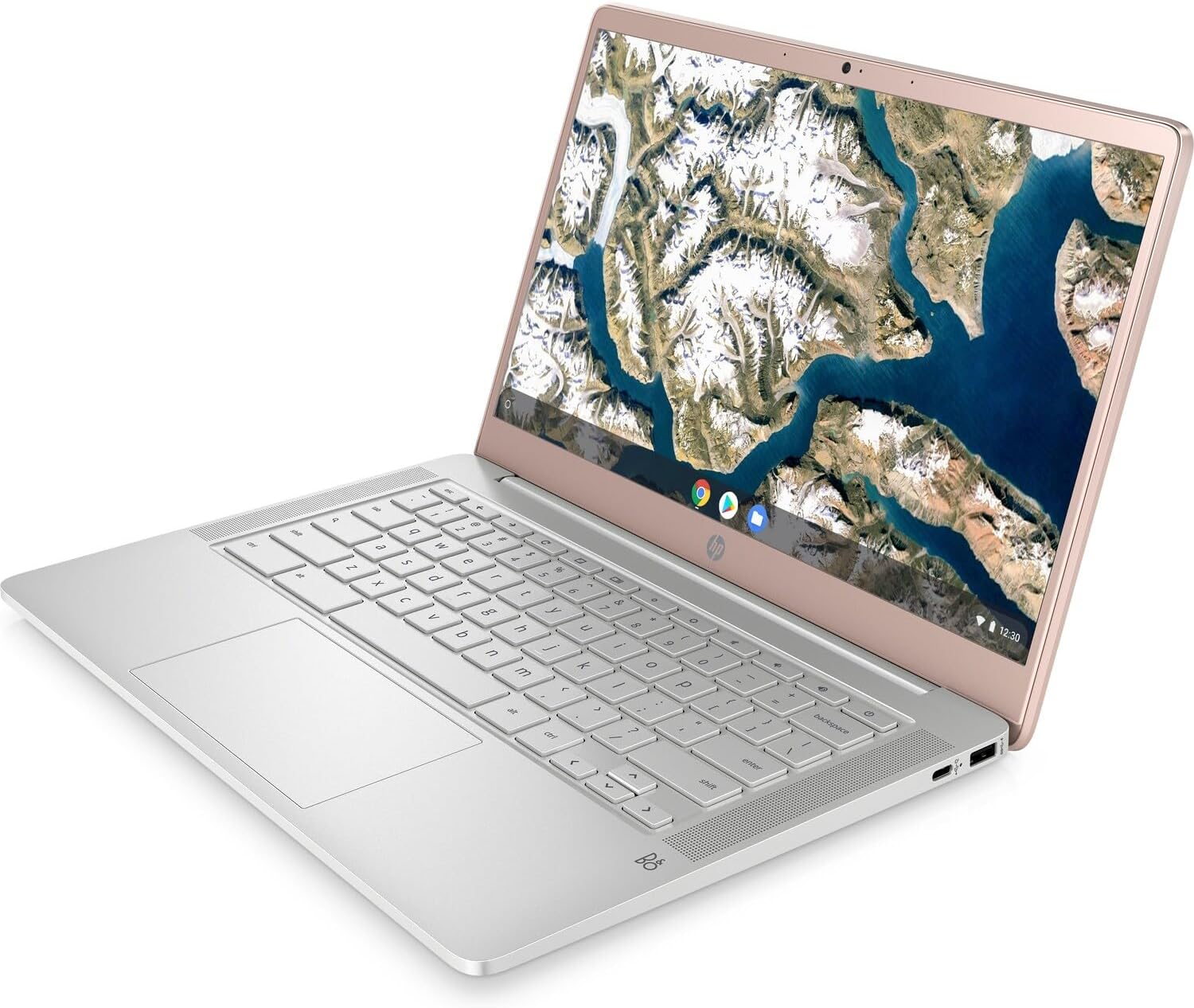 HP Chromebook 14a-na0702ds 14 Inch HD Laptop Intel Celeron N4120 4GB LPDDR4-2400 MHz RAM 128GB eMMC Intel UHD Graphics 600 Dual Speakers Chrome OS, Pale Rose Gold Notebook (Renewed)