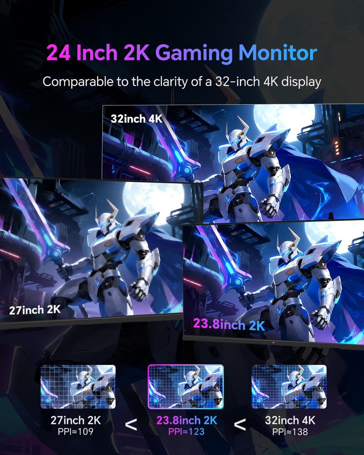 KTC 24 Inch Gaming Monitor 180Hz - 2K 1440P Computer Monitors, Fast IPS Vertical Monitor with HDR 400, Adaptive Sync, Up to 185Hz, HDMI & Display Port, Tilt Pivot Height Adjustable, Vesa Mount, H24T7