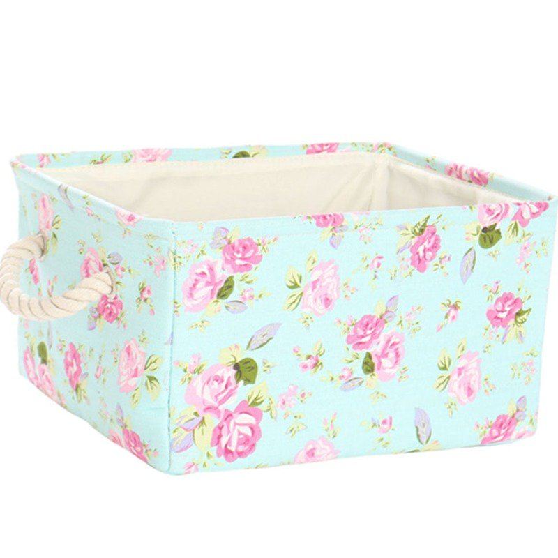 Foldable Floral Storage Basket - Pastel Pink/Light Blue Collapsible Fabric Bin - Space-Saving Organizer for Clothes, Toys, Home Decor - Durable Canvas for Bedroom/Playroom/Living Room