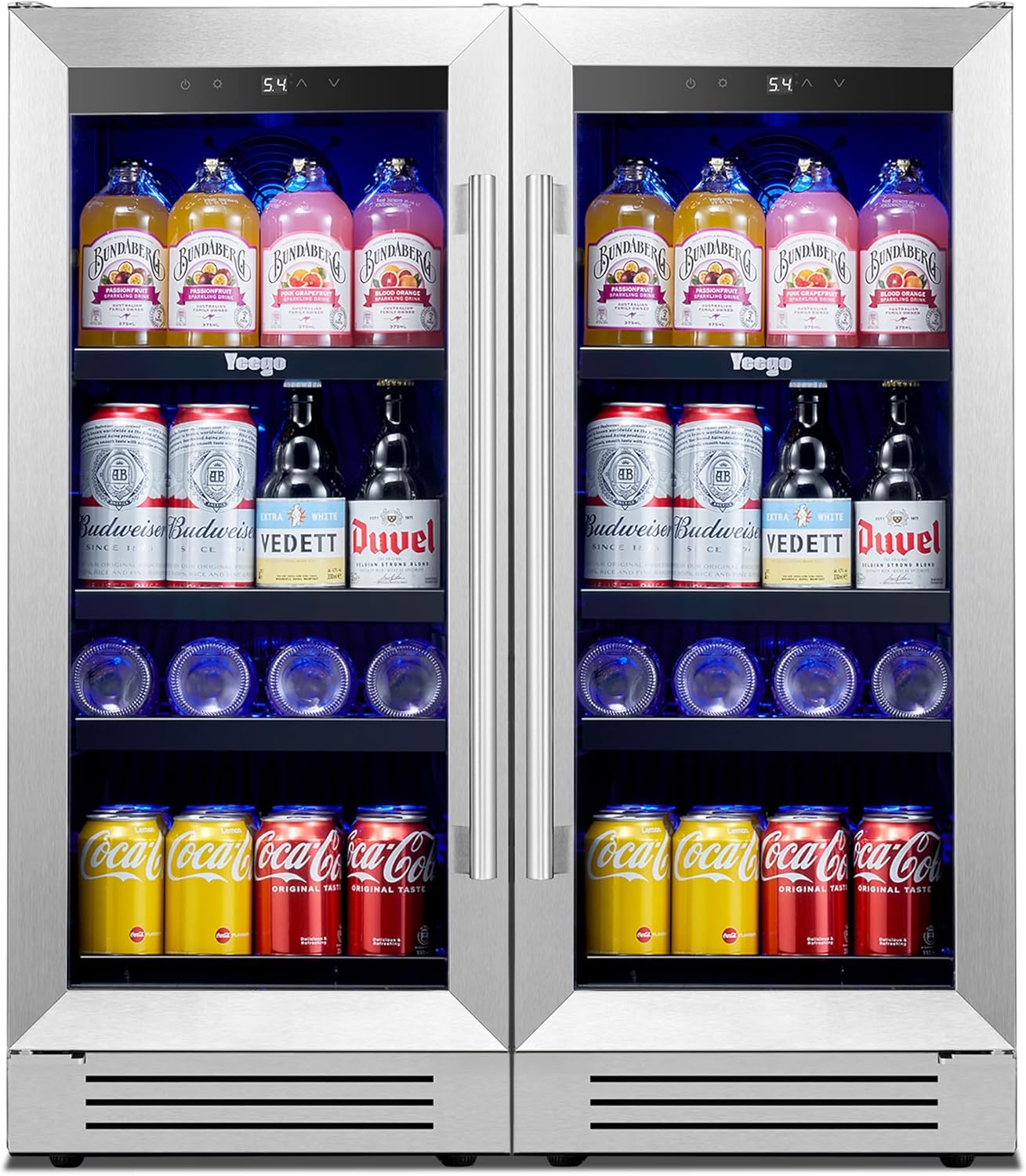 Yeego 15 inch Built-In Beverage Refrigerator (2 Pack) – Compact Drink Cooler with Glass Door, Auto Defrost Mini Wine & Beer Fridge for Cans and Bottles, Under Counter & Freestanding