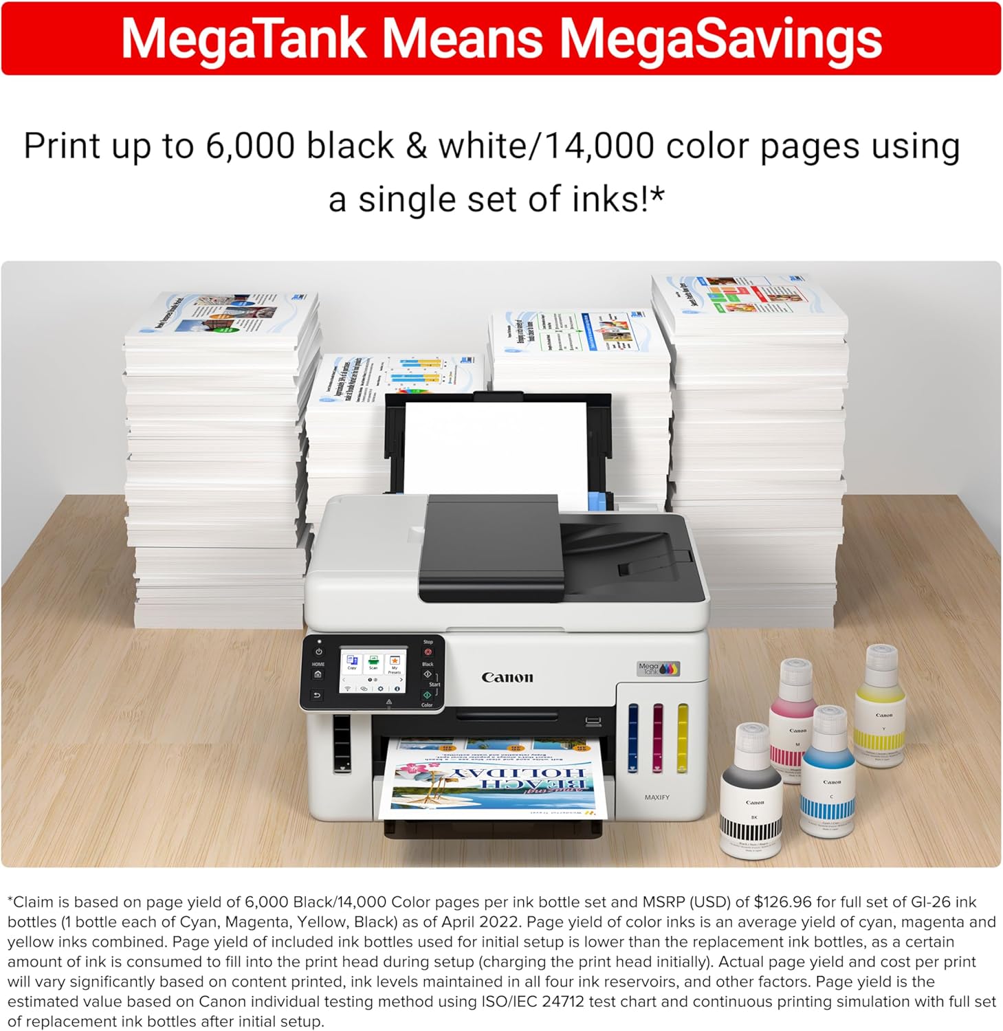 Canon Megatank GX6120 Wireless All-in-One Printer, Print, Scan and Copy, with 2.7