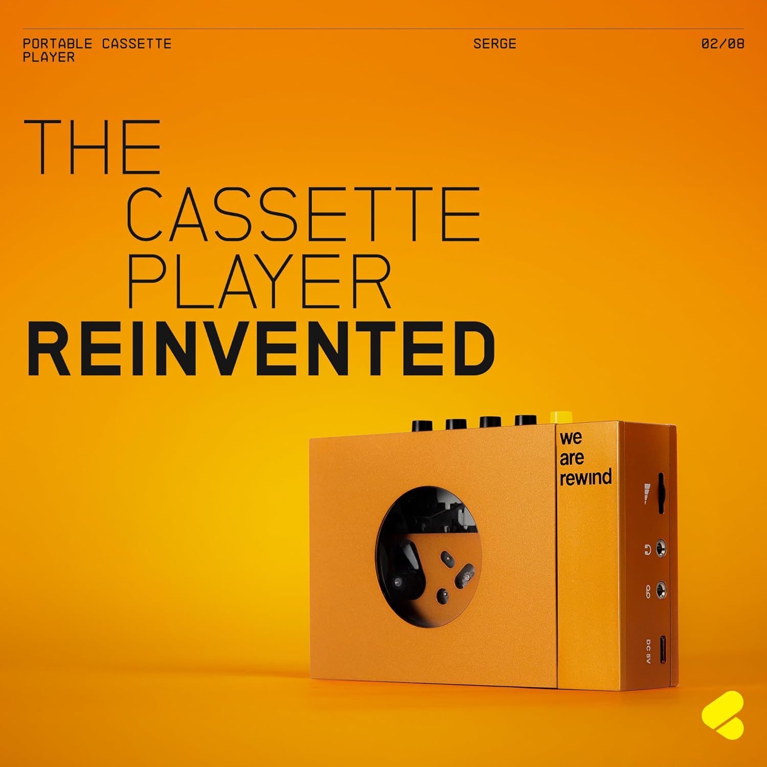 We Are Rewind Portable Cassette Player - Cassette Tape Recorder with Bluetooth Connection Speaker or Headphones, 3.5mm Audio Cable - Vintage Design Cassette Player & Recorder - (Serge, Orange)