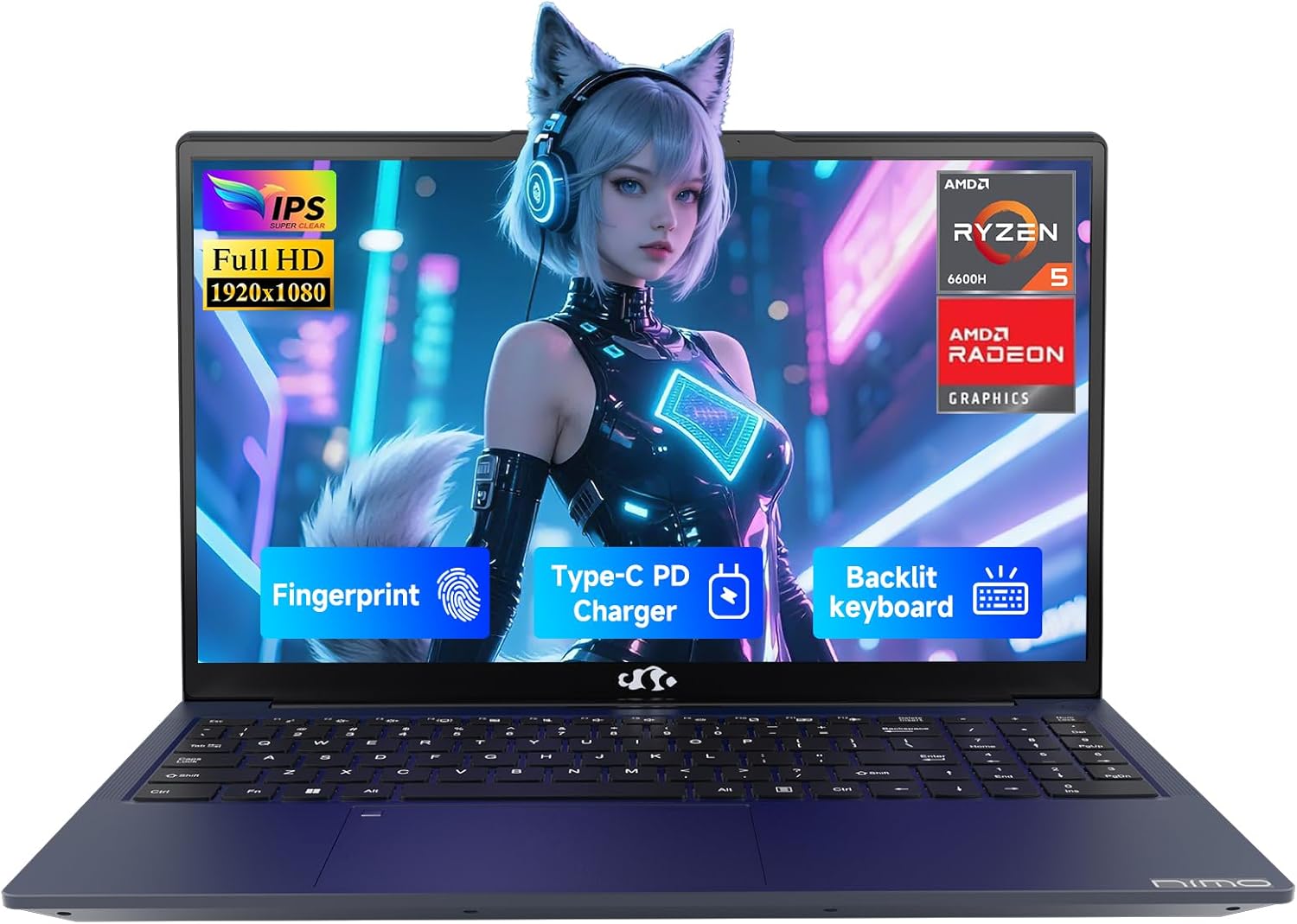 NIMO 2026 AMD Gaming Laptop, Ryzen 5 6600H& Radeon 660M Graphics(Beat i7-1165G7, up to 4.5GHz), 16GB DDR5 RAM 256GB SSD, 2-Year Warranty, 15.6 Inch FHD Display, USB-C 100W, Backlit Keyboard,180° View