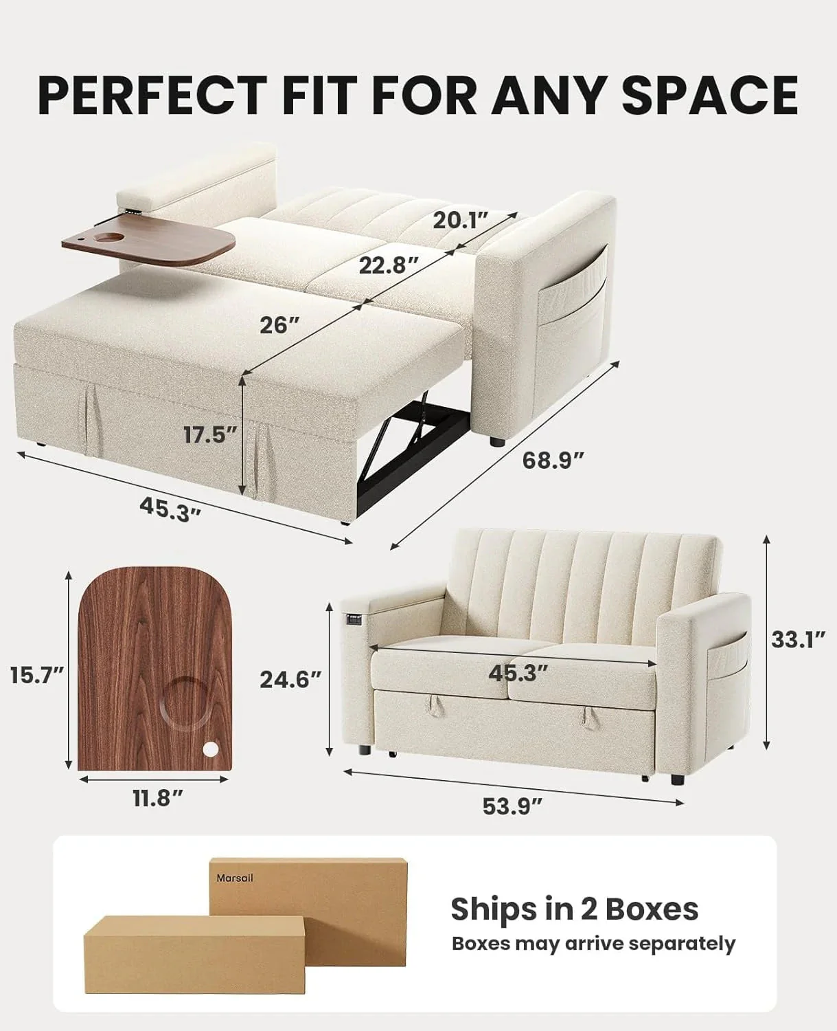 Sofa Bed 3-in-1 Convertible Sleeper Sofa
